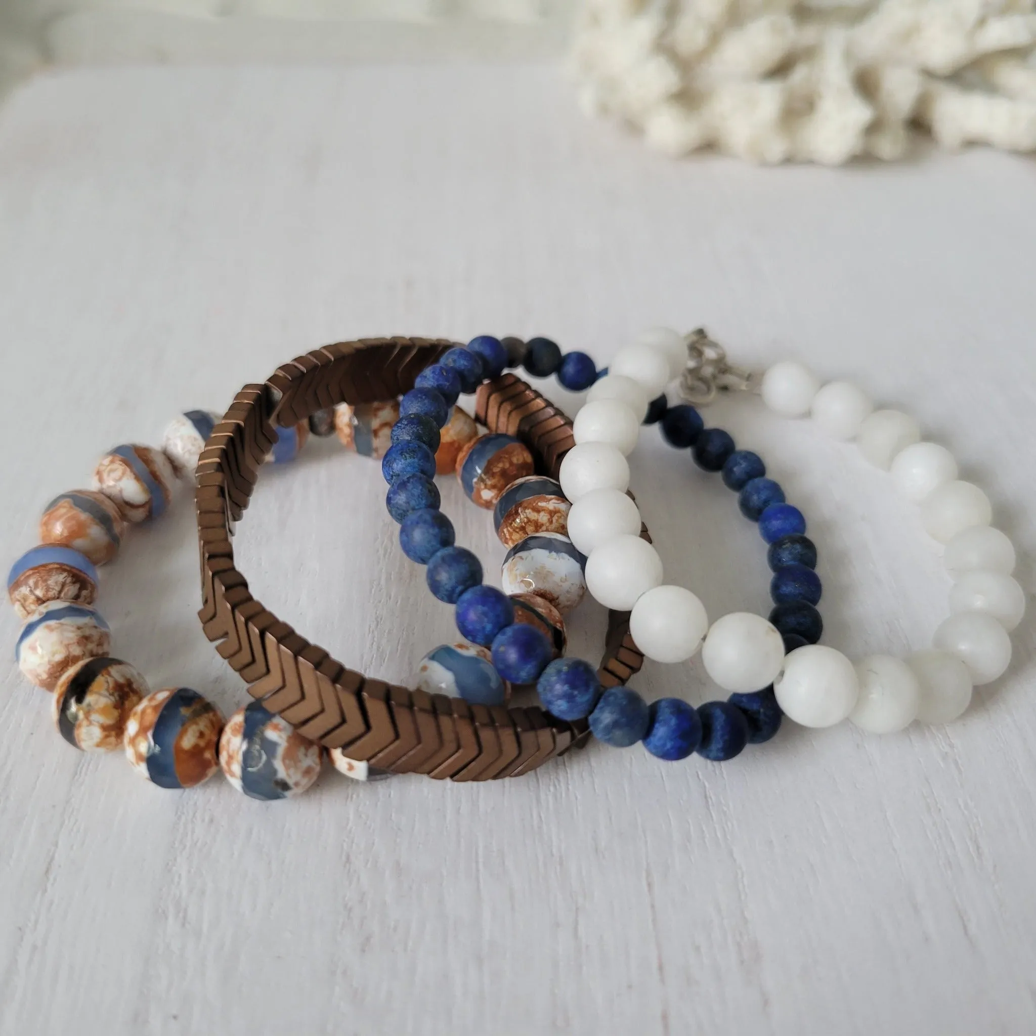 "Rustic White Waters"  Natural Stone Bead Bracelet Set - Mix n Match or Each