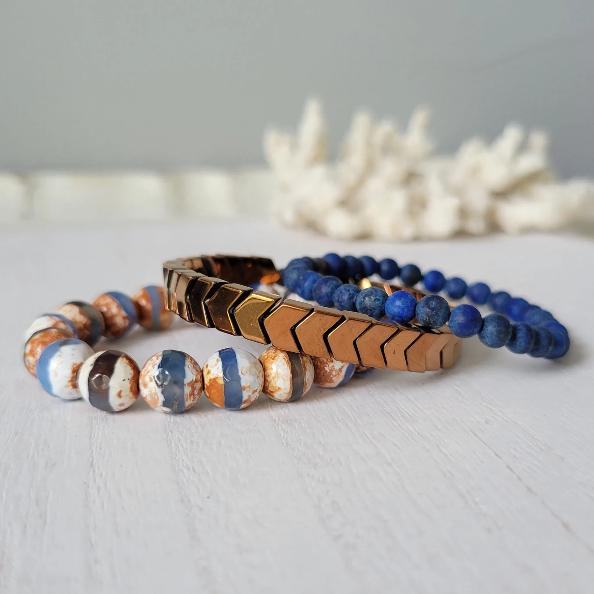"Rustic White Waters"  Natural Stone Bead Bracelet Set - Mix n Match or Each