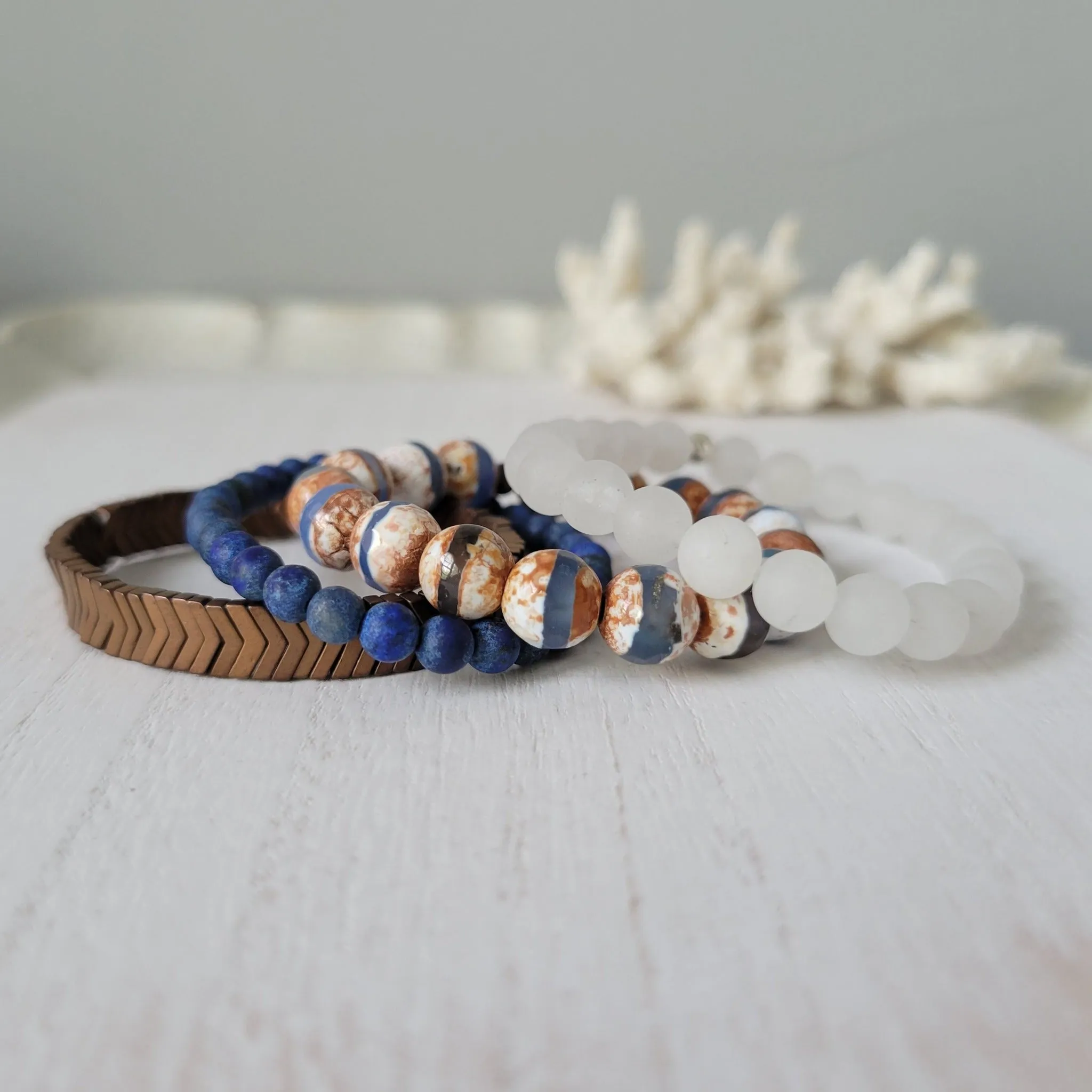 "Rustic White Waters"  Natural Stone Bead Bracelet Set - Mix n Match or Each