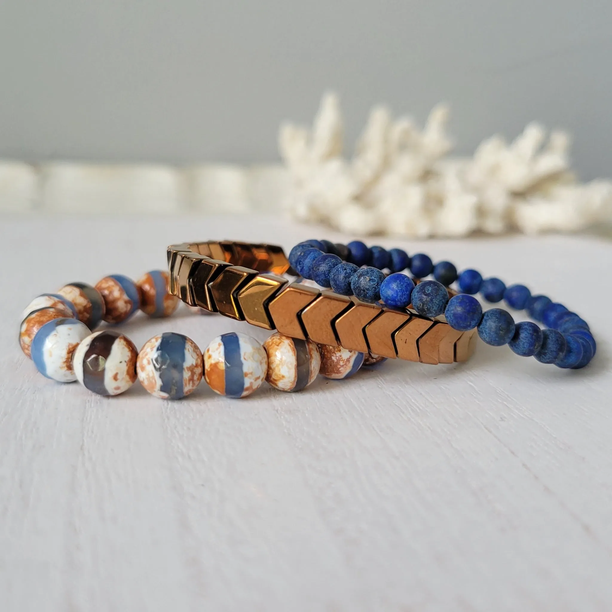 "Rustic White Waters"  Natural Stone Bead Bracelet Set - Mix n Match or Each