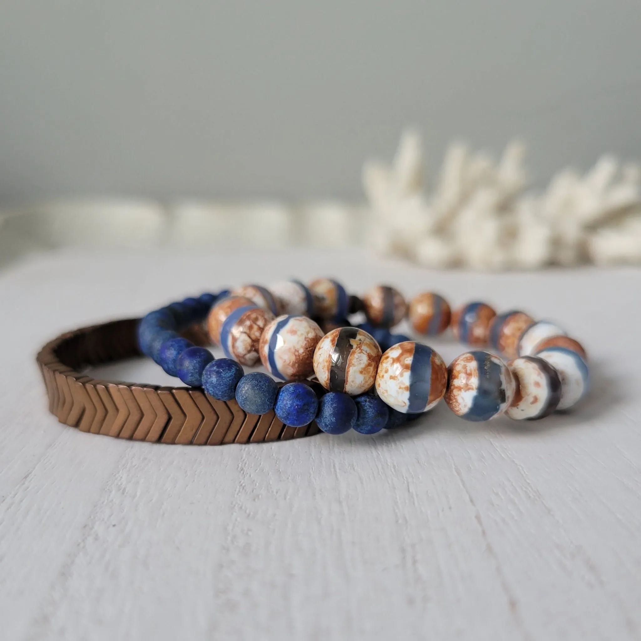 "Rustic White Waters"  Natural Stone Bead Bracelet Set - Mix n Match or Each