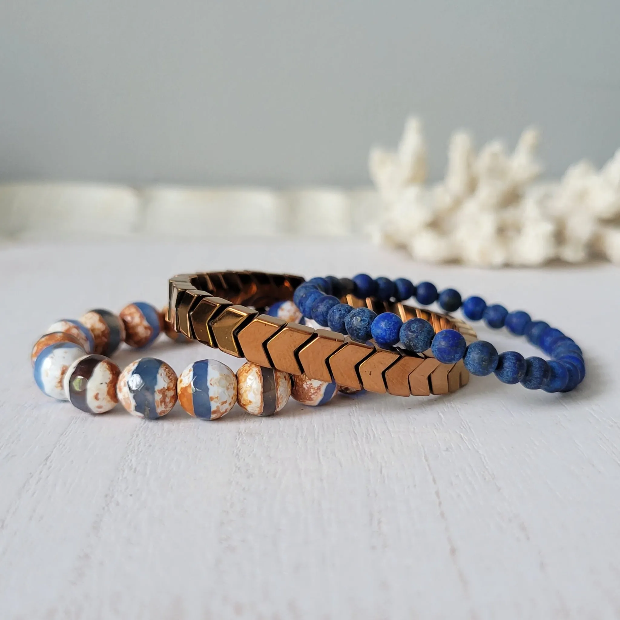 "Rustic White Waters"  Natural Stone Bead Bracelet Set - Mix n Match or Each