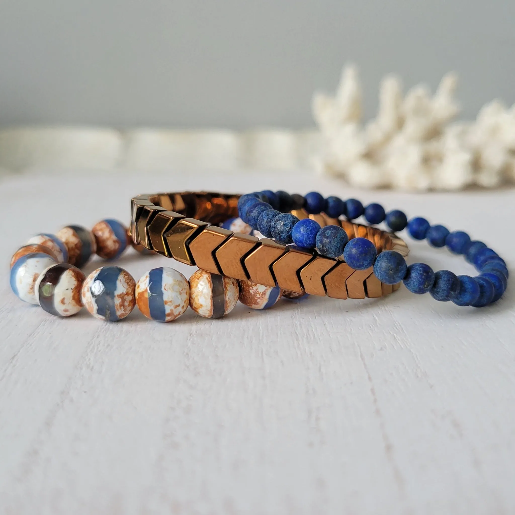 "Rustic White Waters"  Natural Stone Bead Bracelet Set - Mix n Match or Each