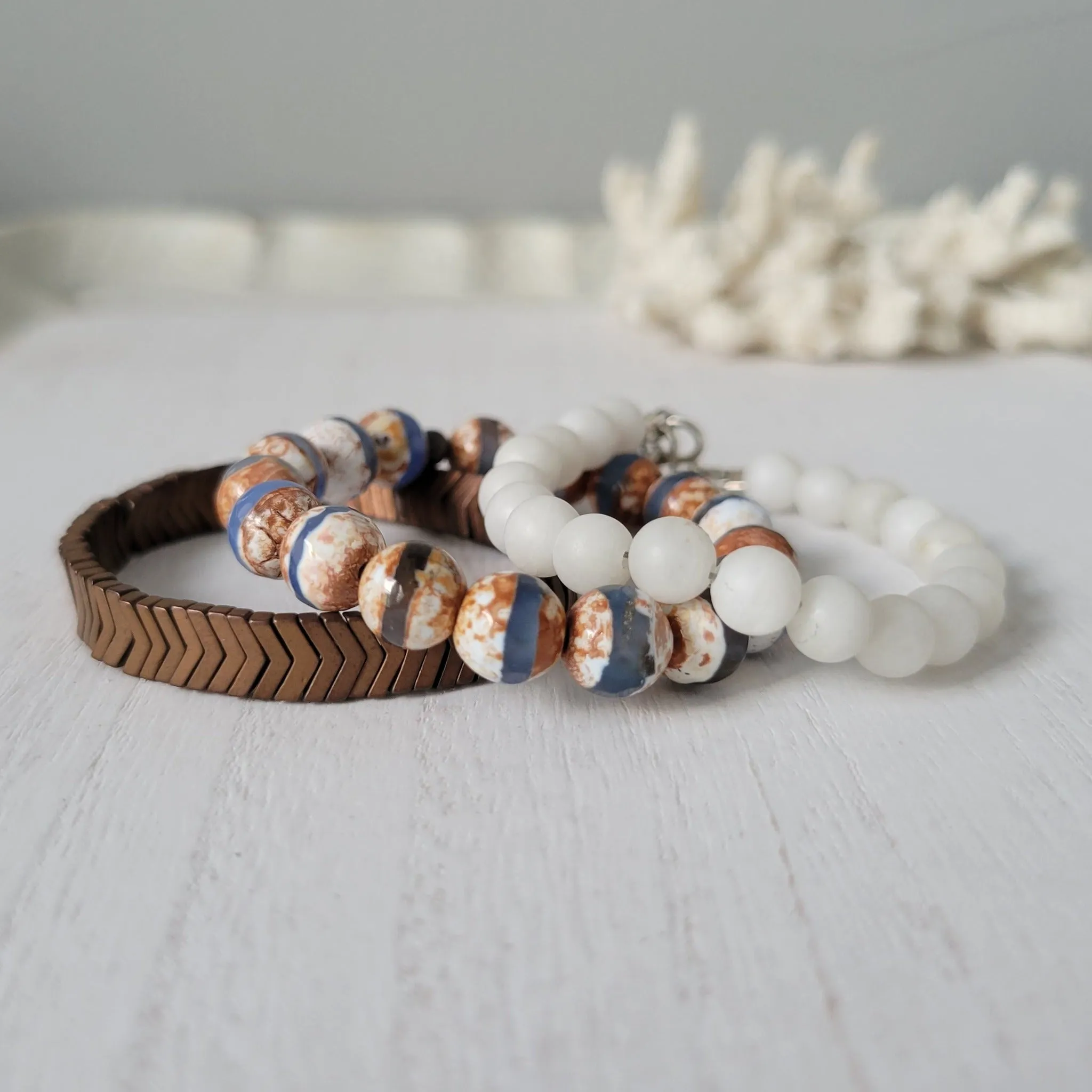 "Rustic White Waters"  Natural Stone Bead Bracelet Set - Mix n Match or Each