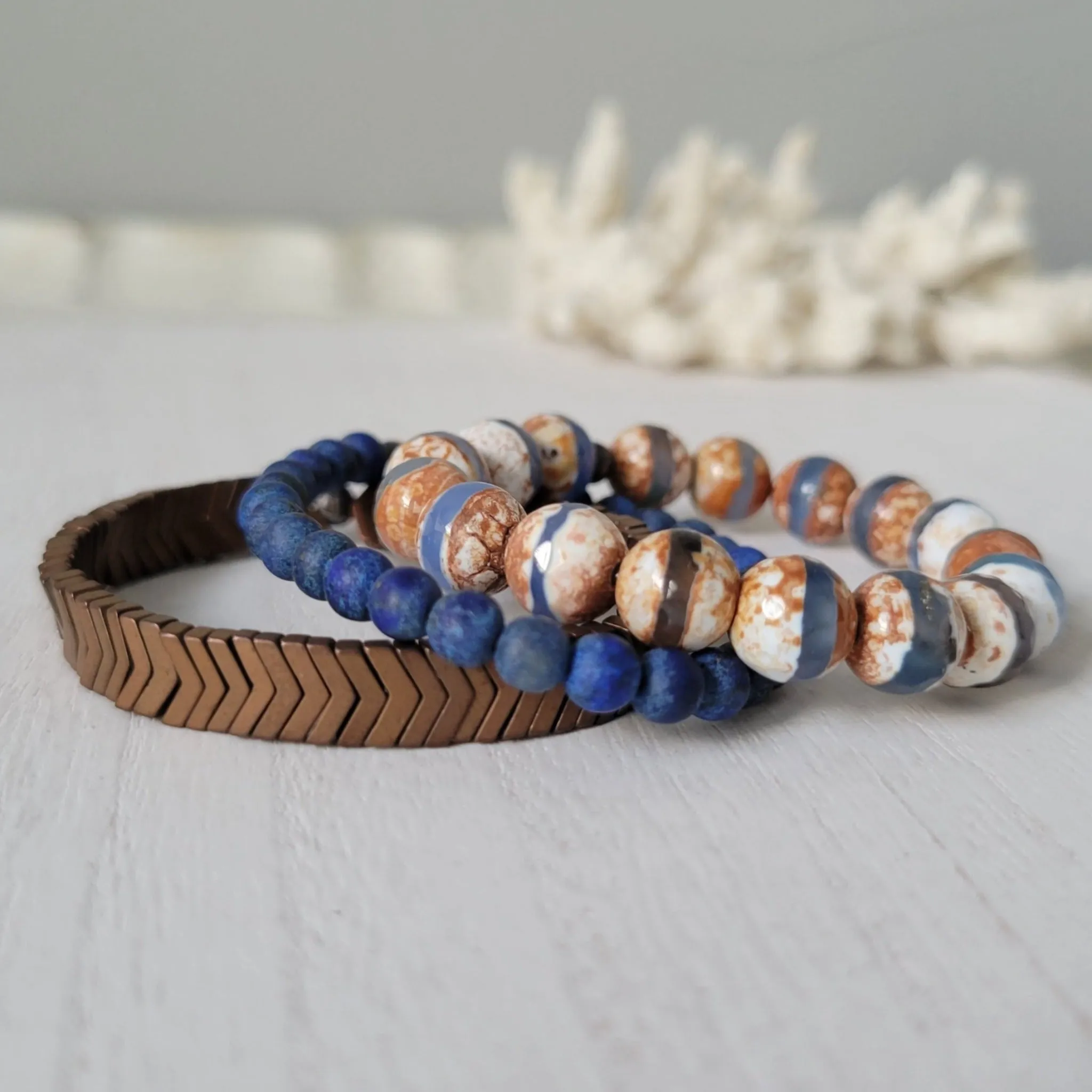 "Rustic White Waters"  Natural Stone Bead Bracelet Set - Mix n Match or Each