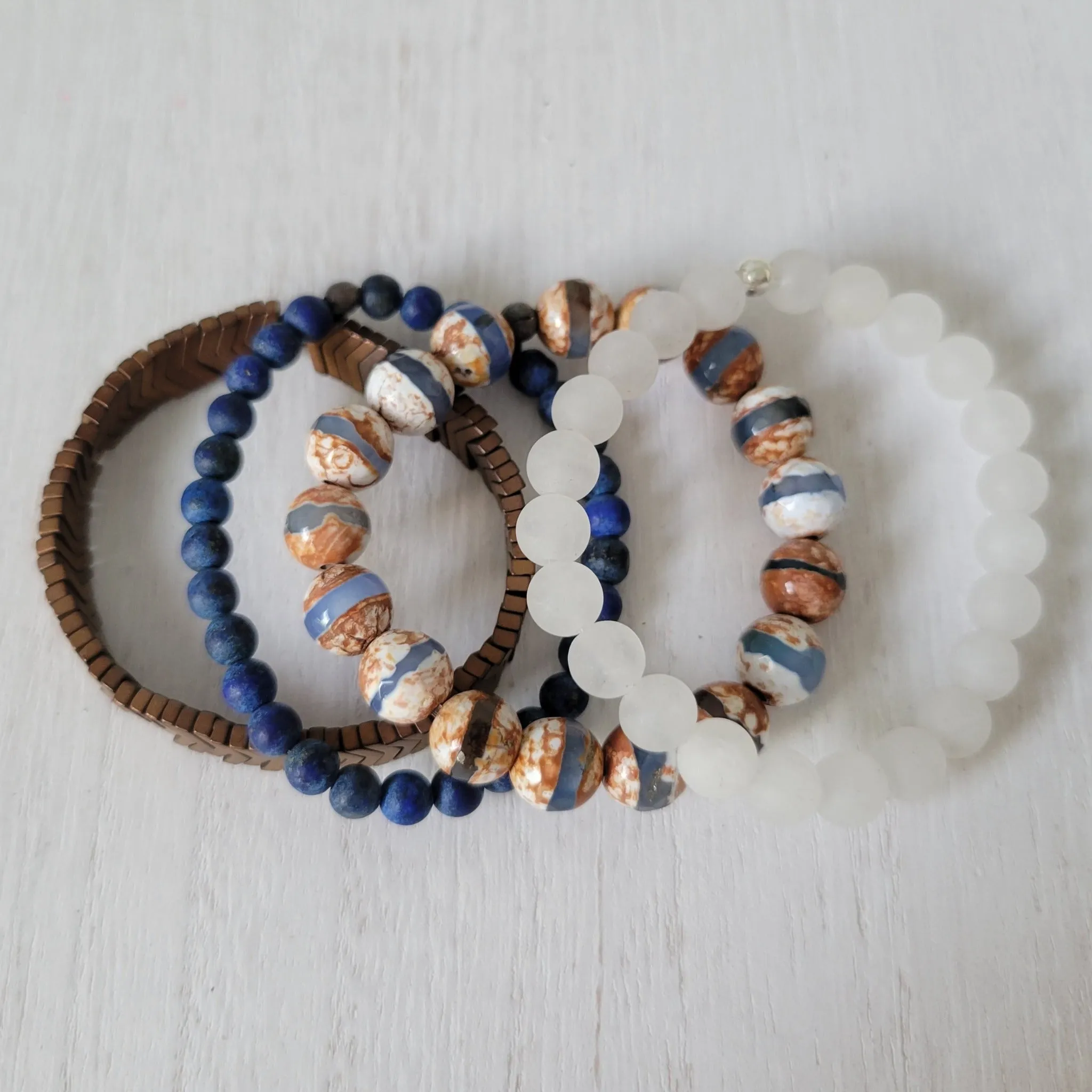 "Rustic White Waters"  Natural Stone Bead Bracelet Set - Mix n Match or Each
