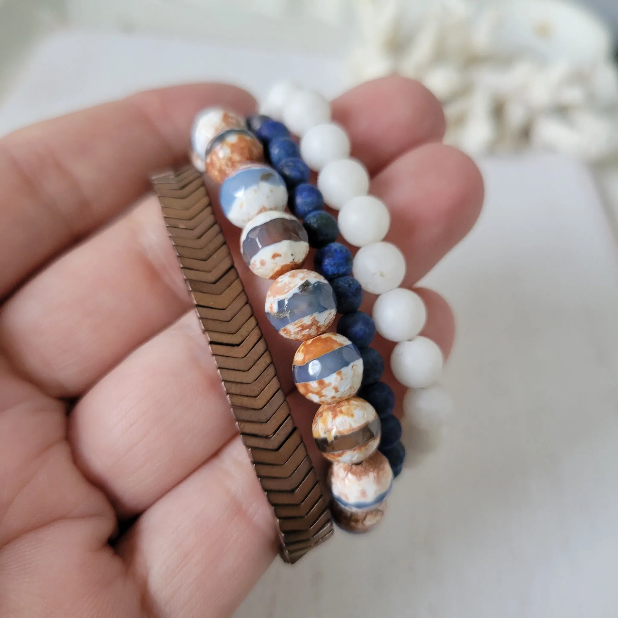 "Rustic White Waters"  Natural Stone Bead Bracelet Set - Mix n Match or Each