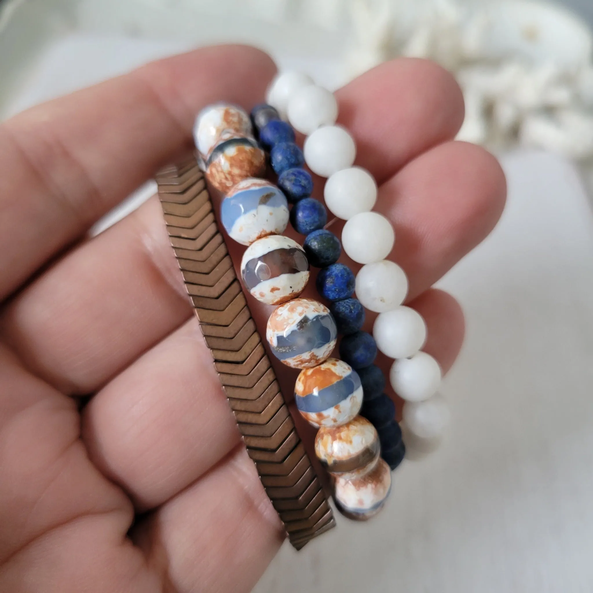"Rustic White Waters"  Natural Stone Bead Bracelet Set - Mix n Match or Each