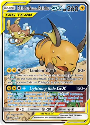 Raichu & Alolan Raichu GX 221/236 FULL ART ULTRA RARE