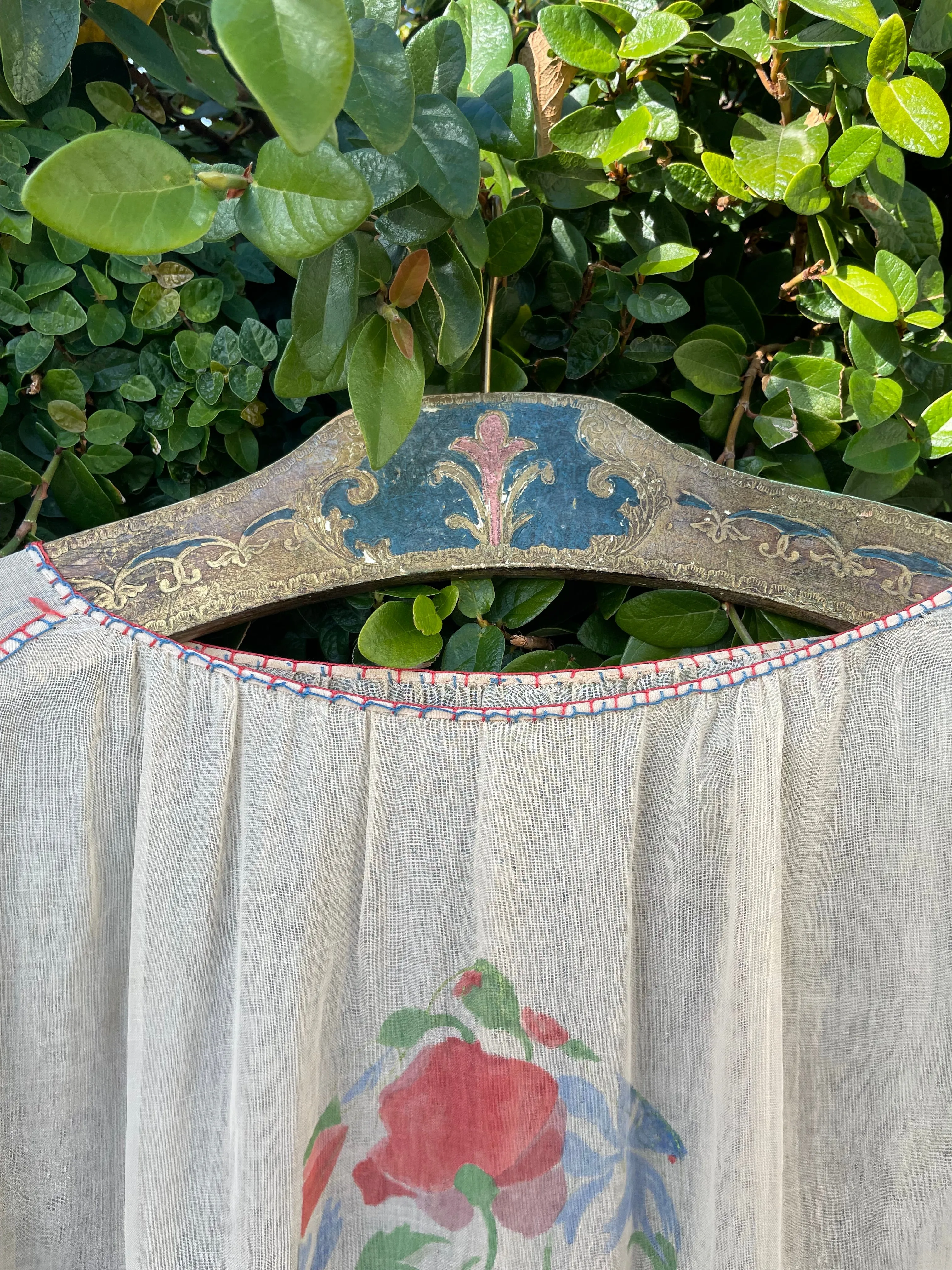 Rare Art Nouveau Hand Painted Floral Cotton Gauze Folk Dress