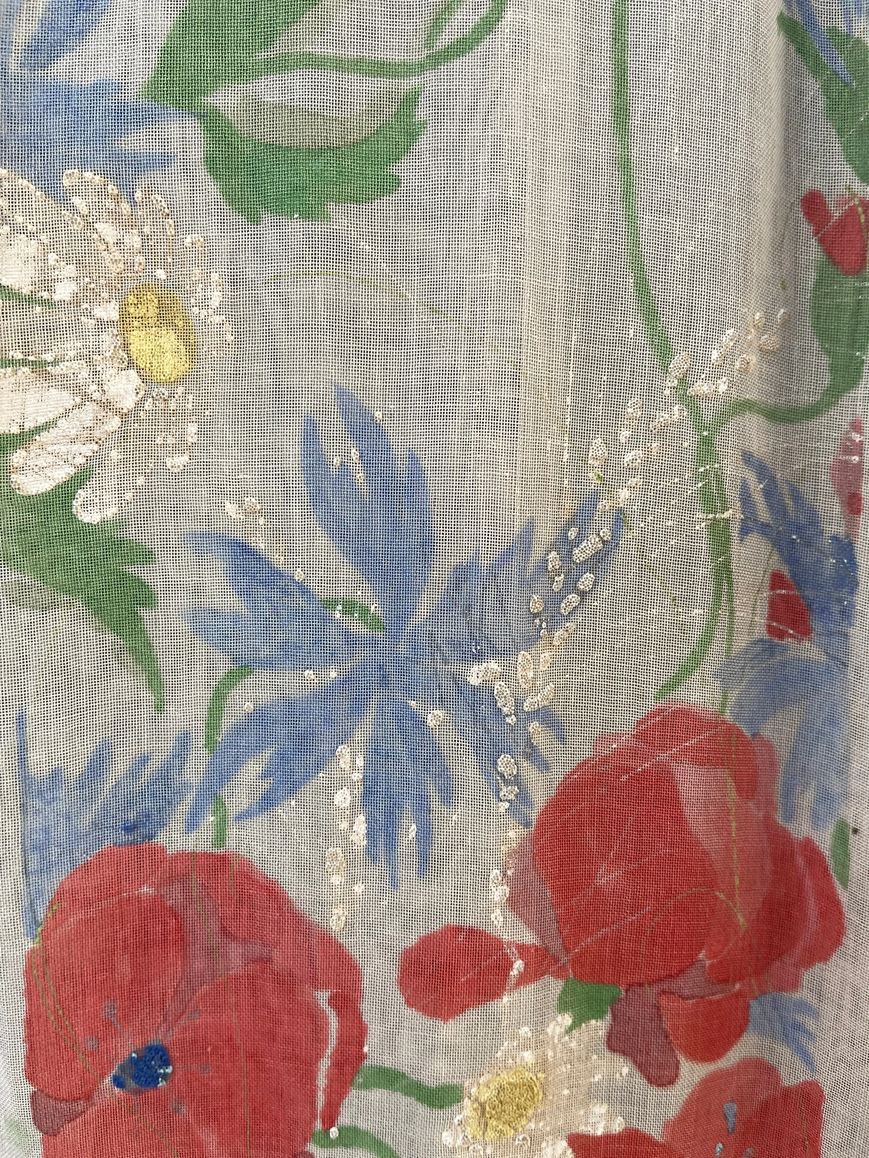 Rare Art Nouveau Hand Painted Floral Cotton Gauze Folk Dress