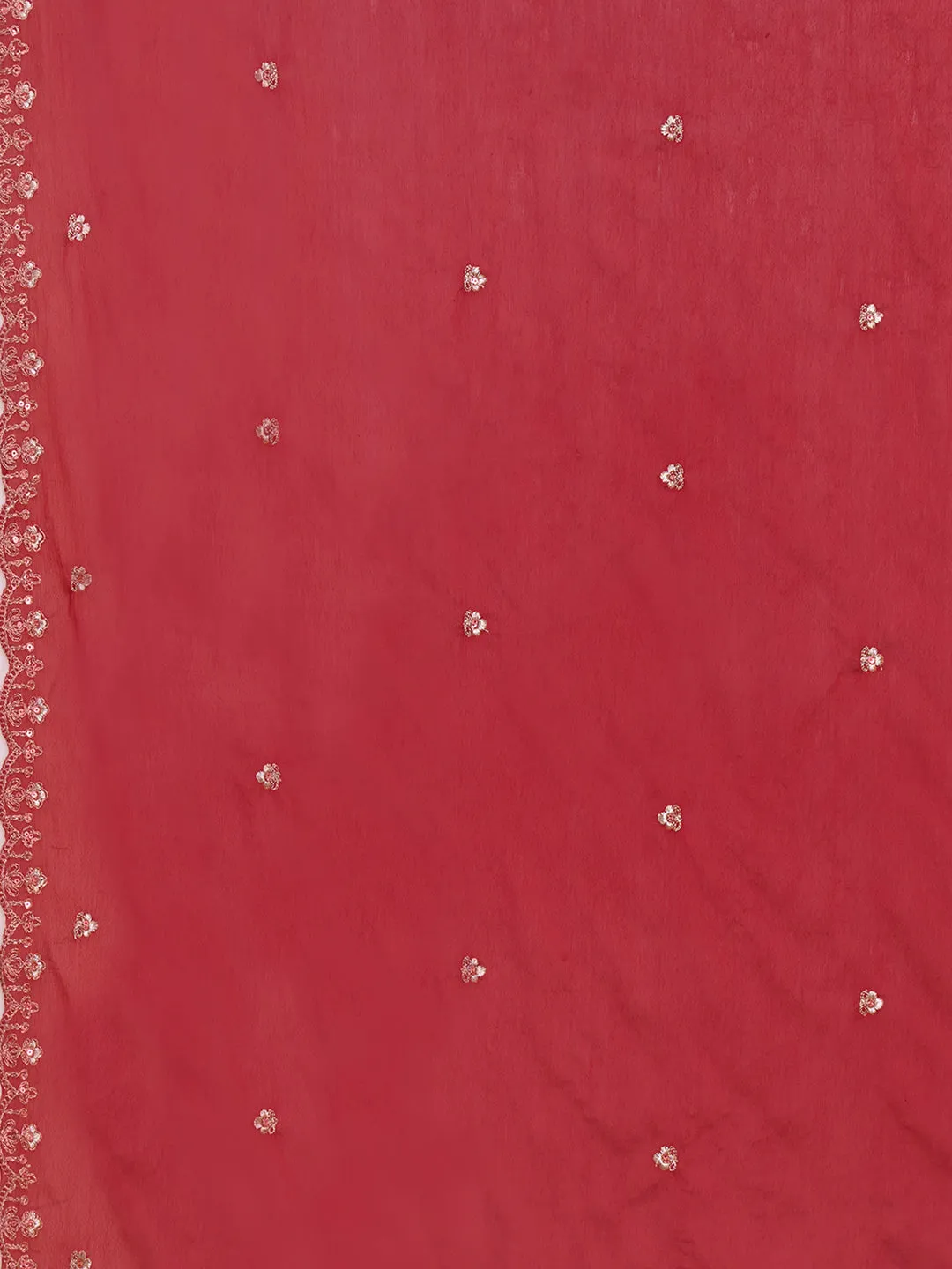 Red Silk Suit Set with Embroidered Dupatta - Zola