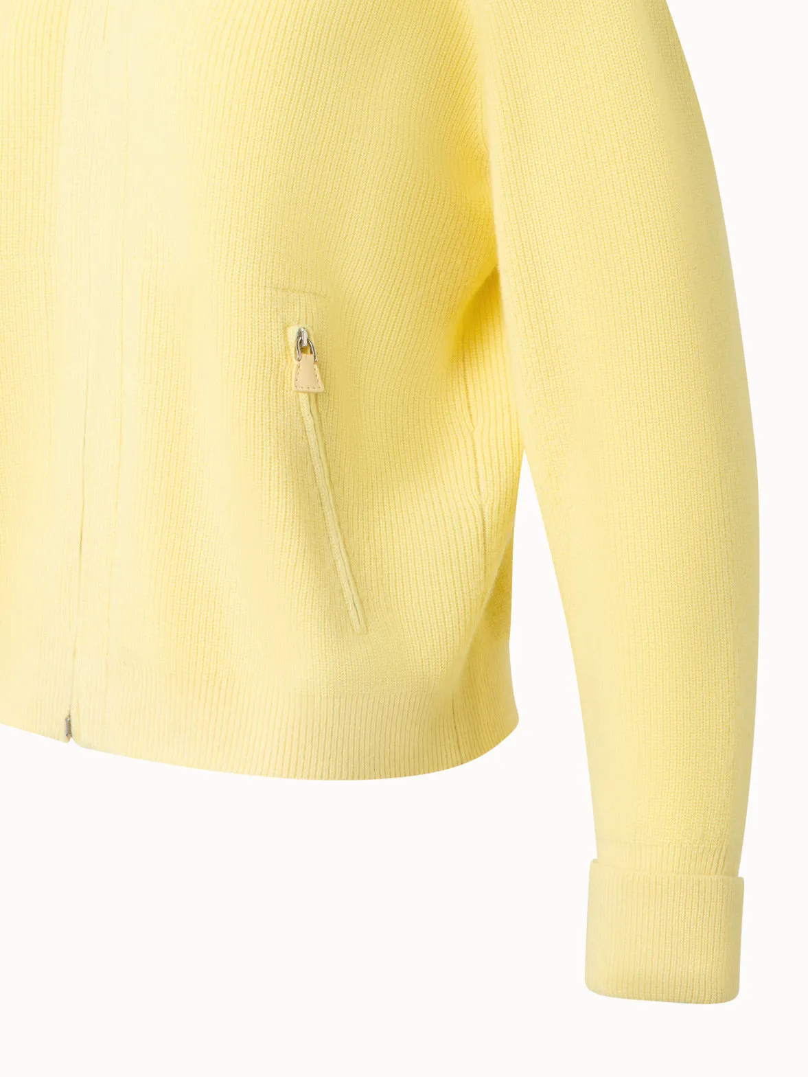 Ribbed Zip Cardigan in Cashmere Knit