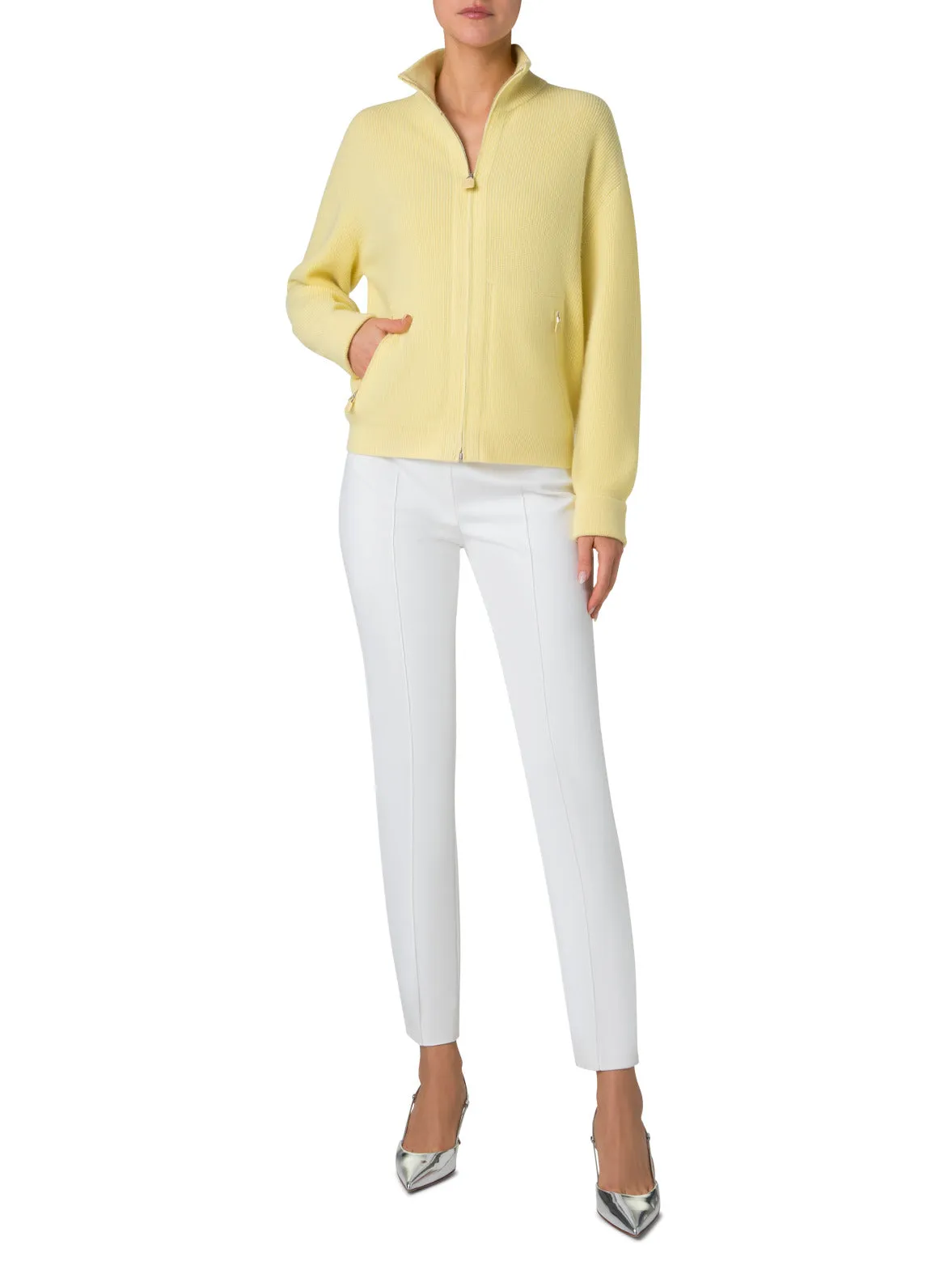 Ribbed Zip Cardigan in Cashmere Knit