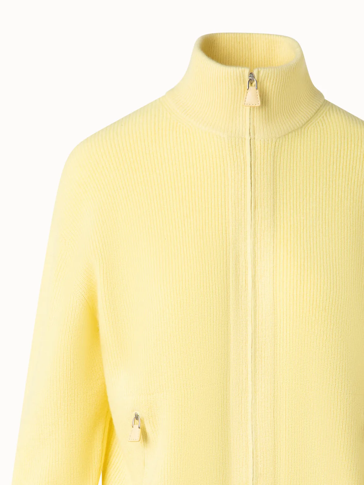 Ribbed Zip Cardigan in Cashmere Knit