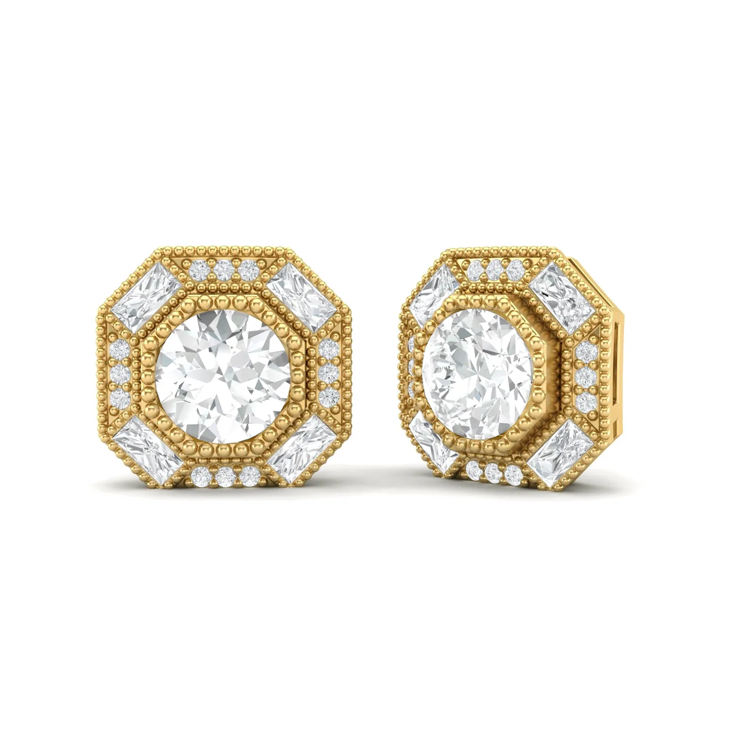 Round Moissanite Minimalist Delicate Stud Women Earrings 9k Yellow Gold