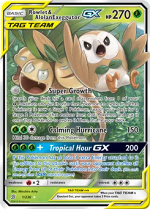 Rowlet & Alolan Exeggutor GX 1/236 FULL ART FOIL RARE