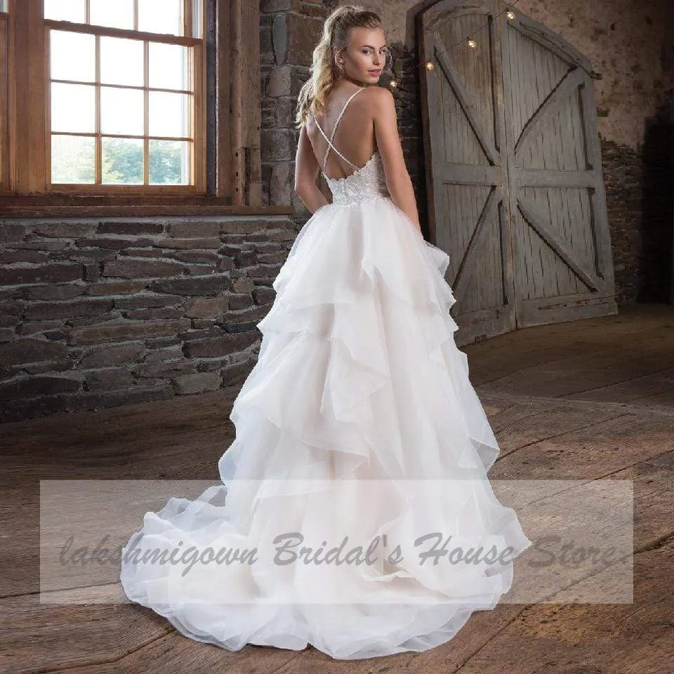 Roycebridal Princess A Line Organza Wedding Dress Spaghetti Straps