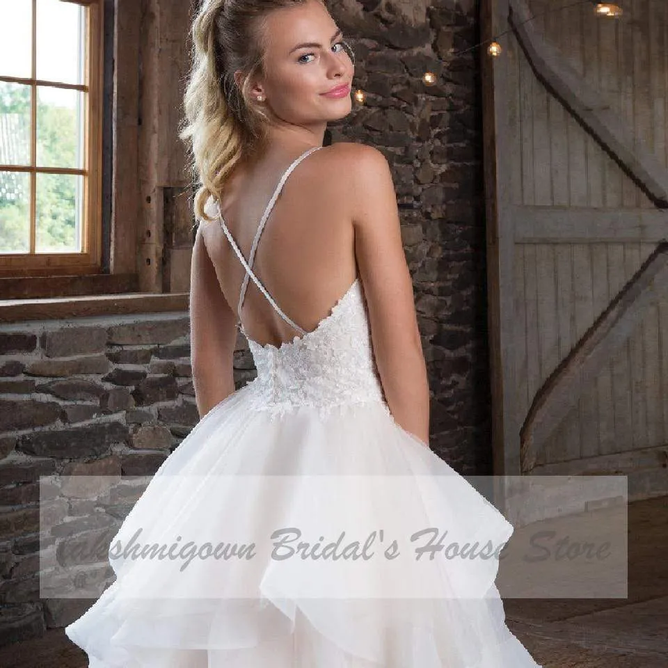 Roycebridal Princess A Line Organza Wedding Dress Spaghetti Straps