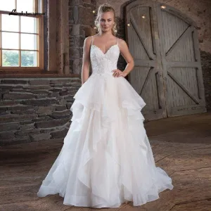 Roycebridal Princess A Line Organza Wedding Dress Spaghetti Straps