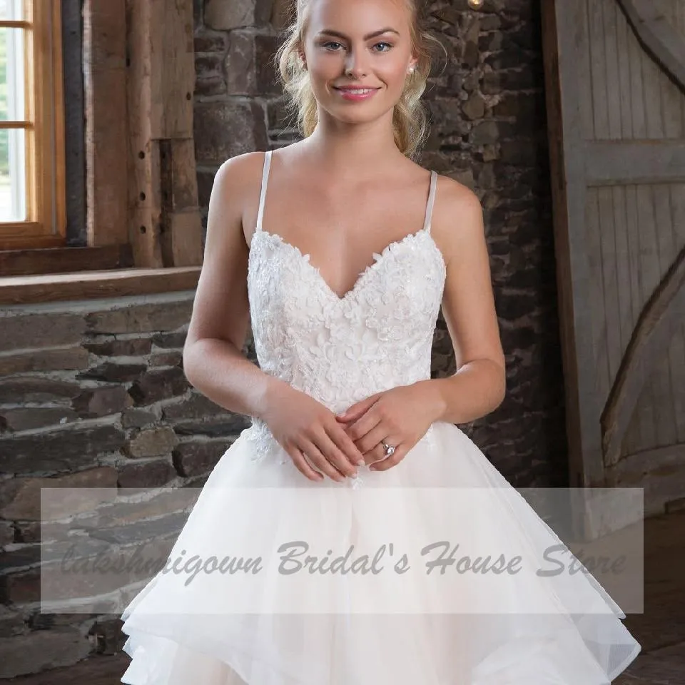 Roycebridal Princess A Line Organza Wedding Dress Spaghetti Straps