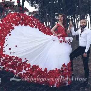 Roycebridal Red And White Vintage Wedding Dress Lace Bridal Gown