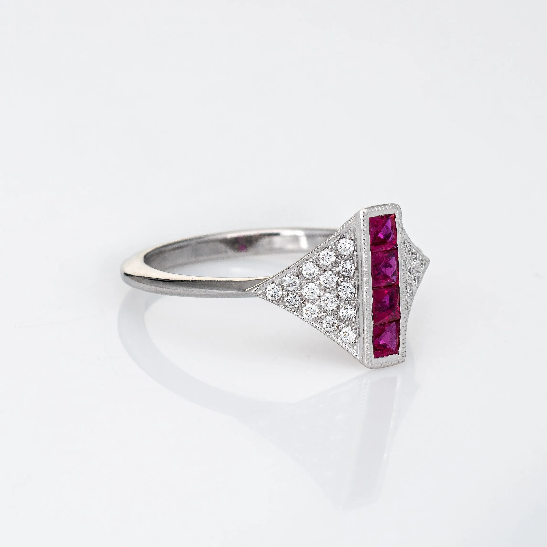 Ruby Diamond Ring Estate 14k White Gold Sz 6.5 Art Deco Style Jewelry Cocktail