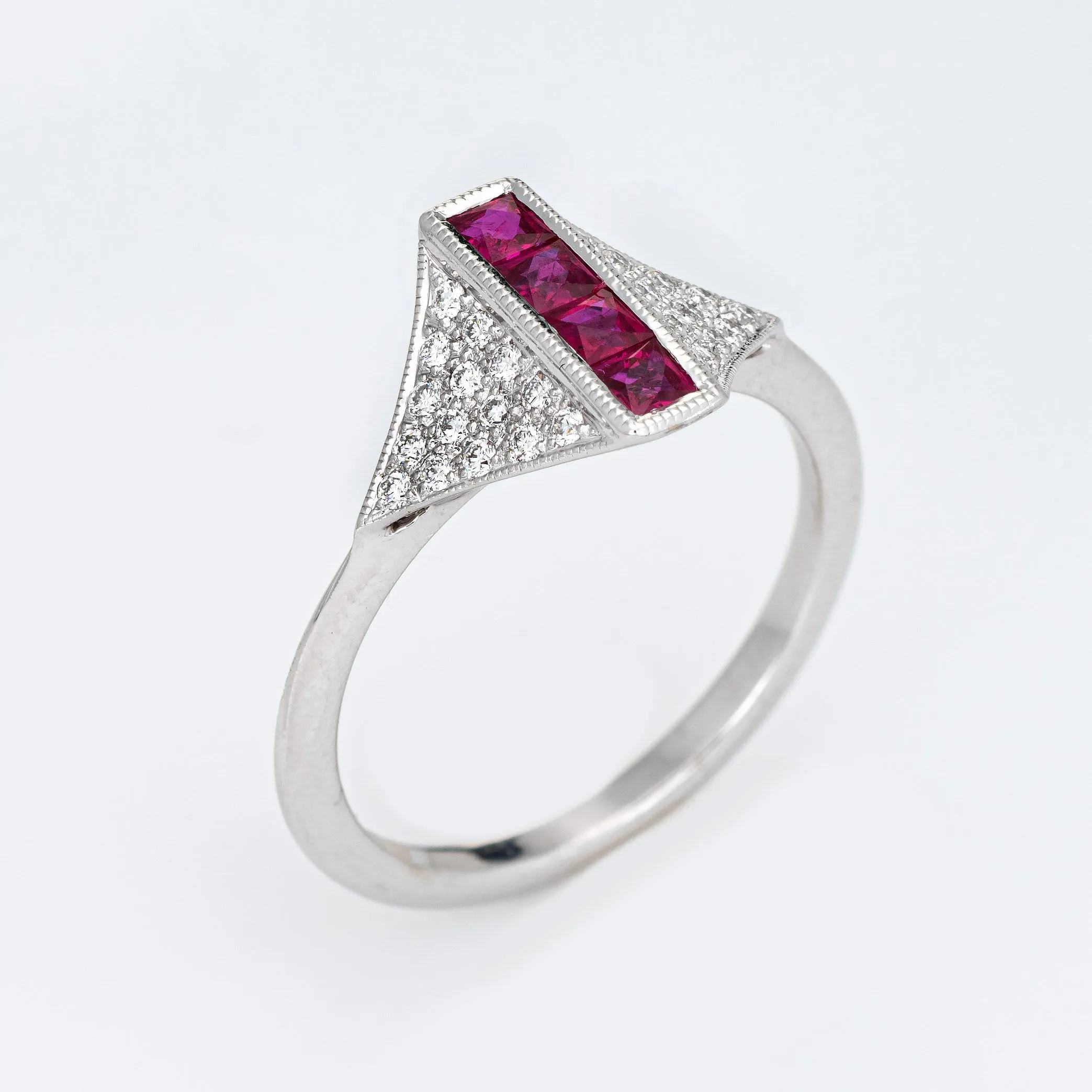 Ruby Diamond Ring Estate 14k White Gold Sz 6.5 Art Deco Style Jewelry Cocktail