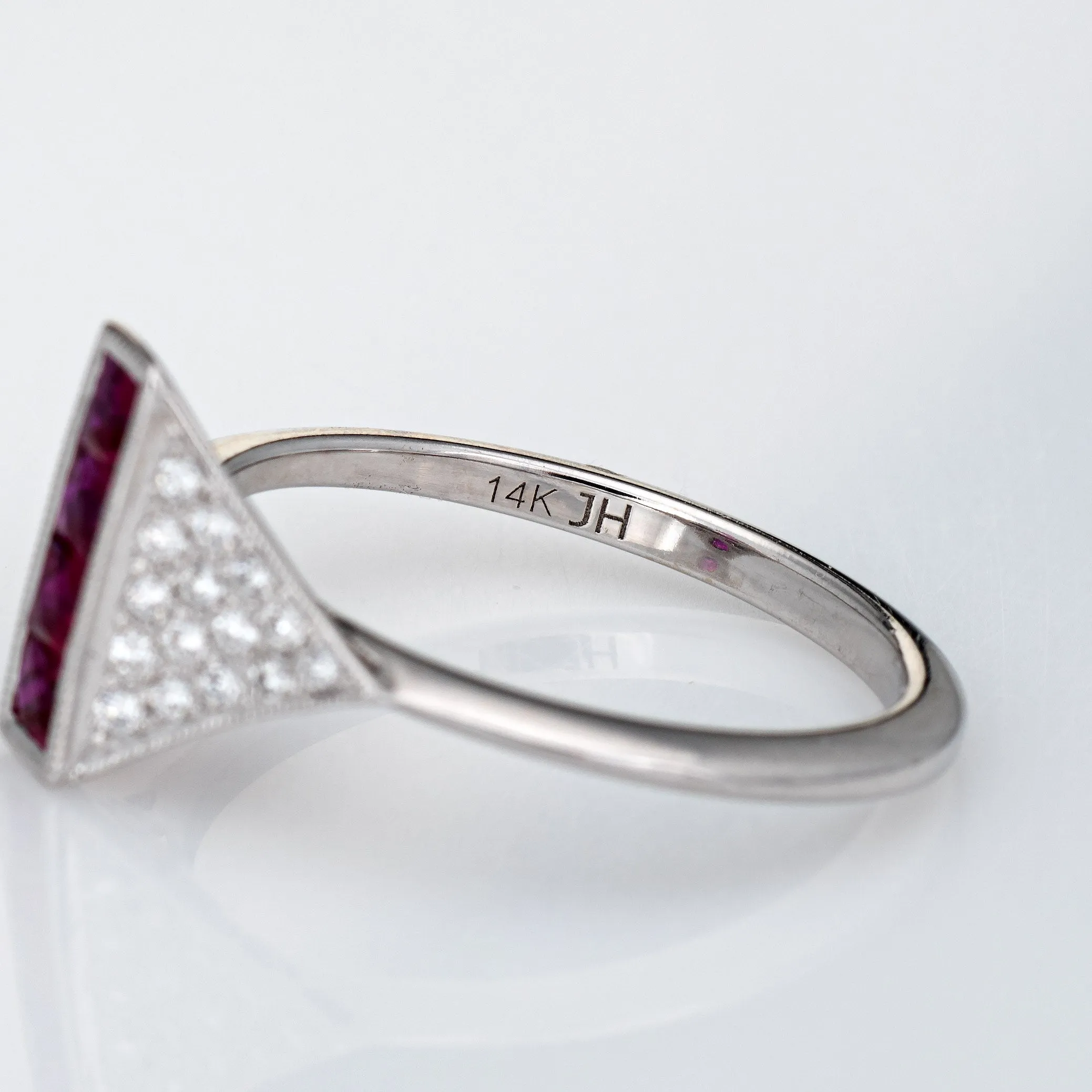 Ruby Diamond Ring Estate 14k White Gold Sz 6.5 Art Deco Style Jewelry Cocktail