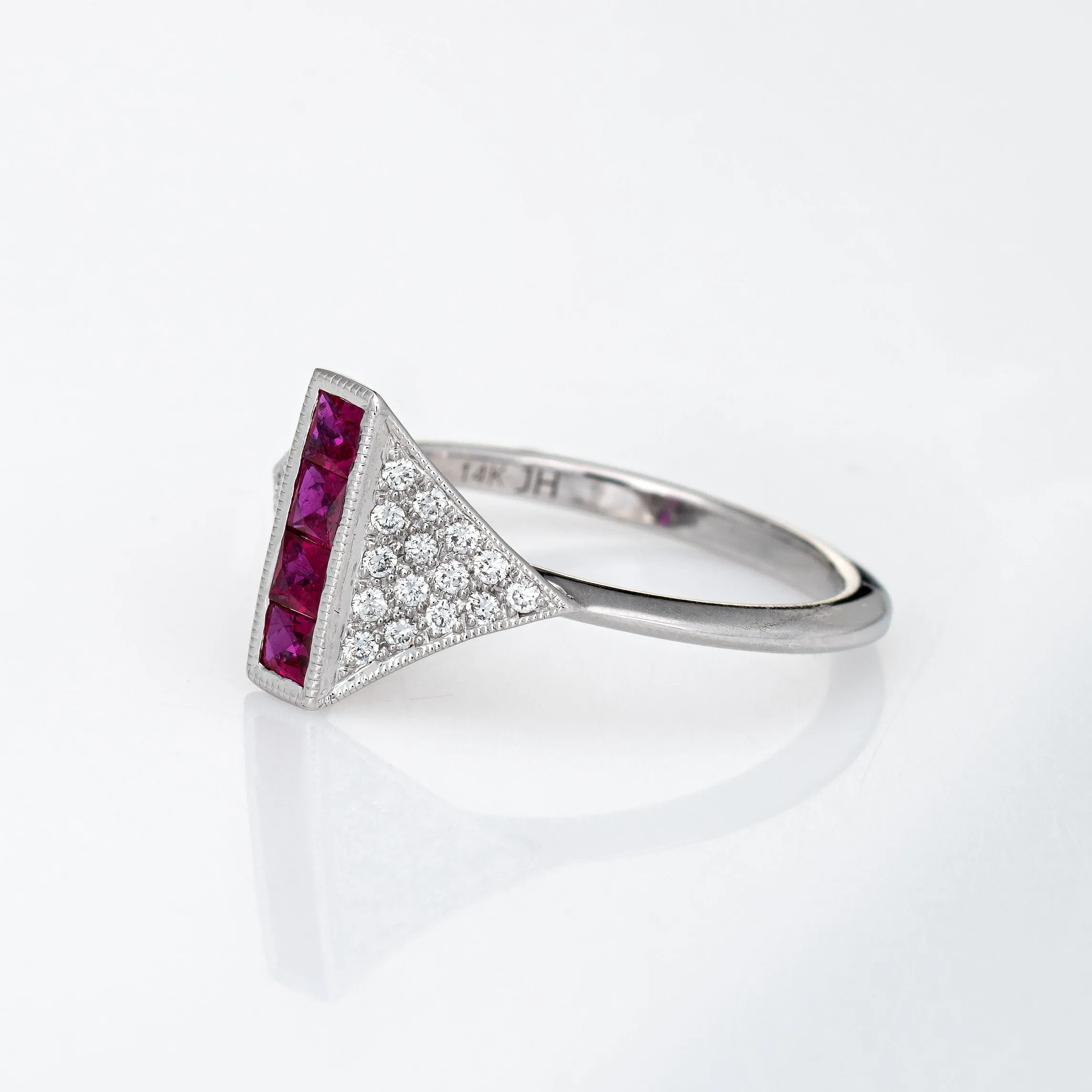 Ruby Diamond Ring Estate 14k White Gold Sz 6.5 Art Deco Style Jewelry Cocktail