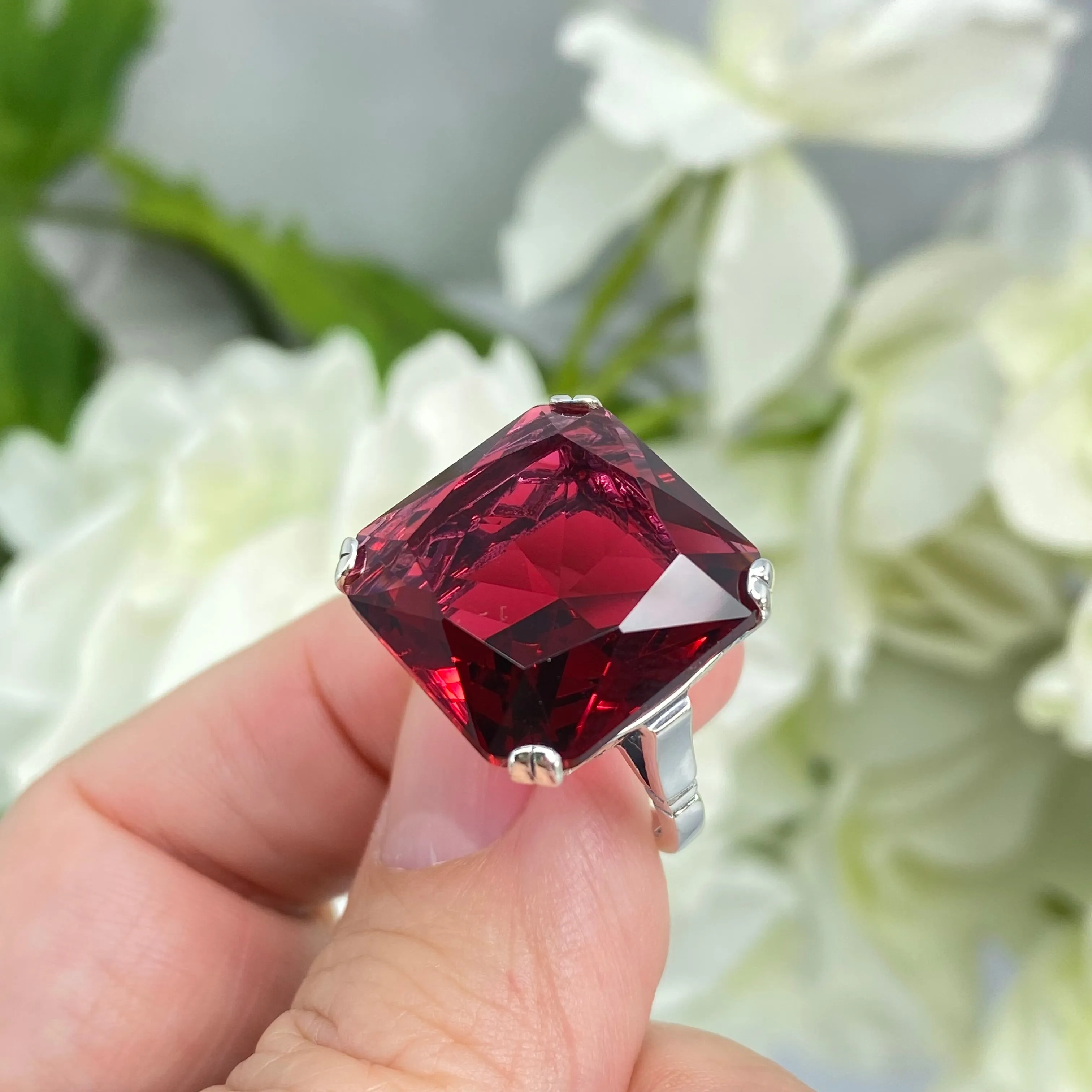 Ruby Ring, 20ct Big Huge Square Gem, Vintage Jewelry #D1
