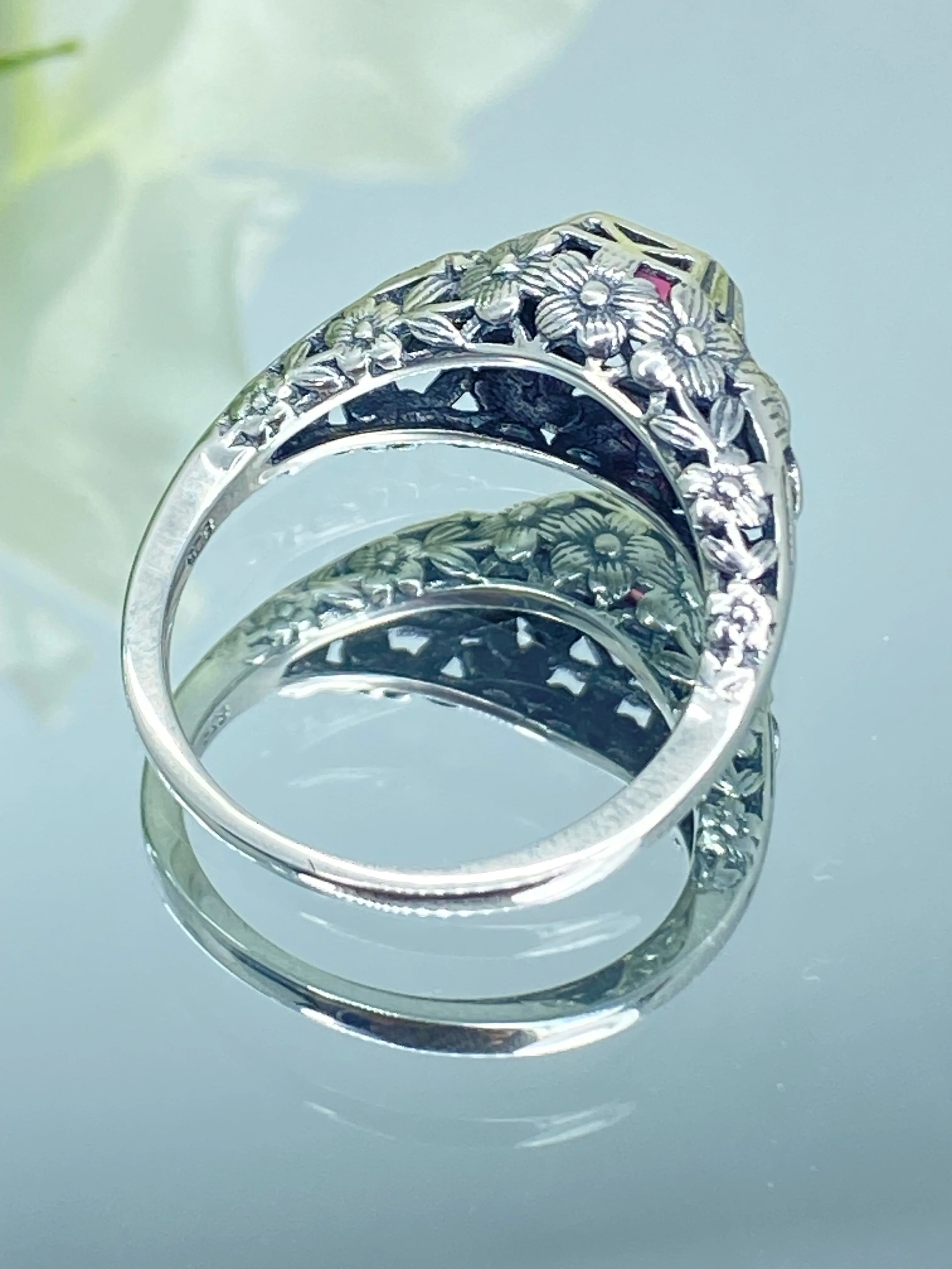 Ruby Ring, Art Deco Garden Wedding Ring #D157