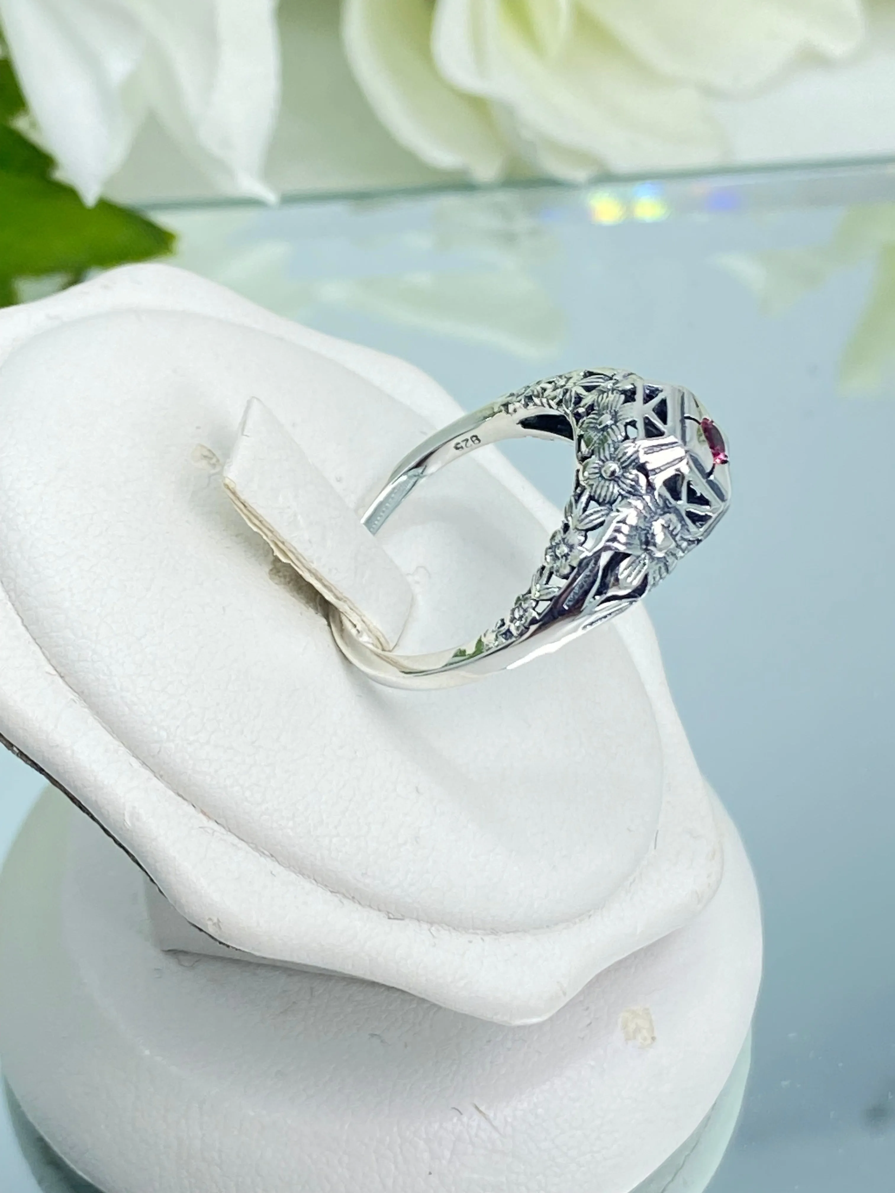 Ruby Ring, Art Deco Garden Wedding Ring #D157