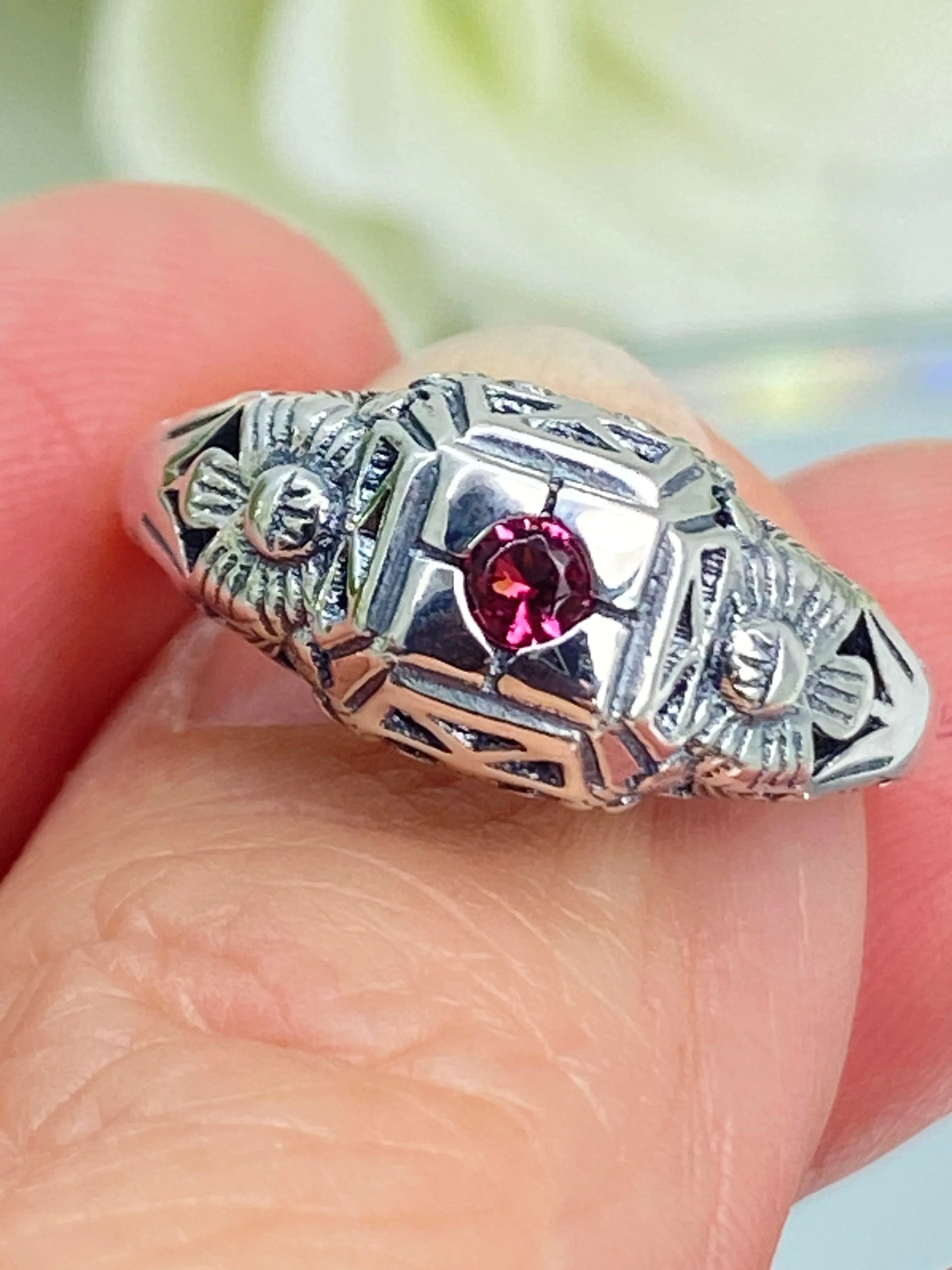 Ruby Ring, Art Deco Garden Wedding Ring #D157