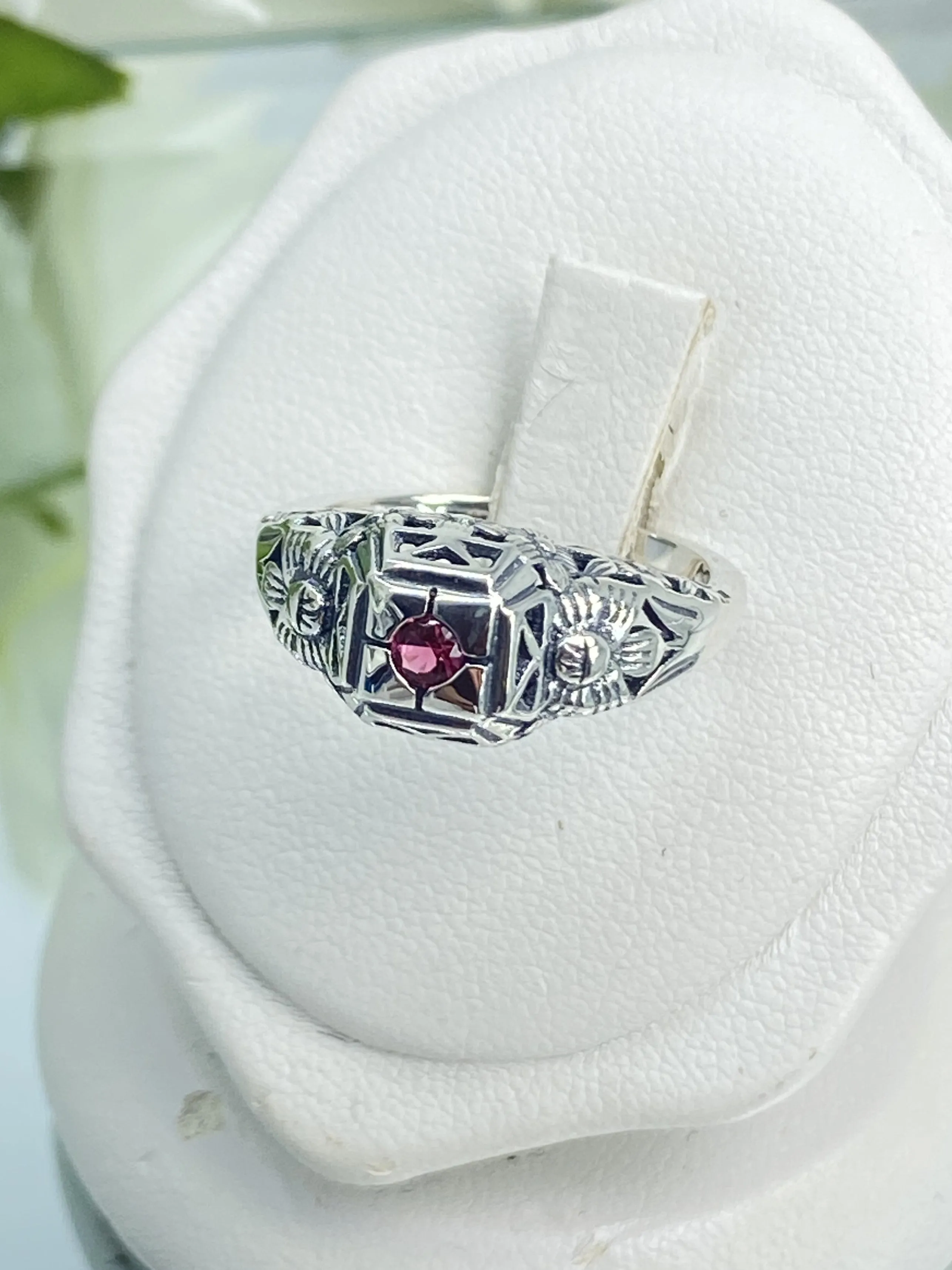 Ruby Ring, Art Deco Garden Wedding Ring #D157