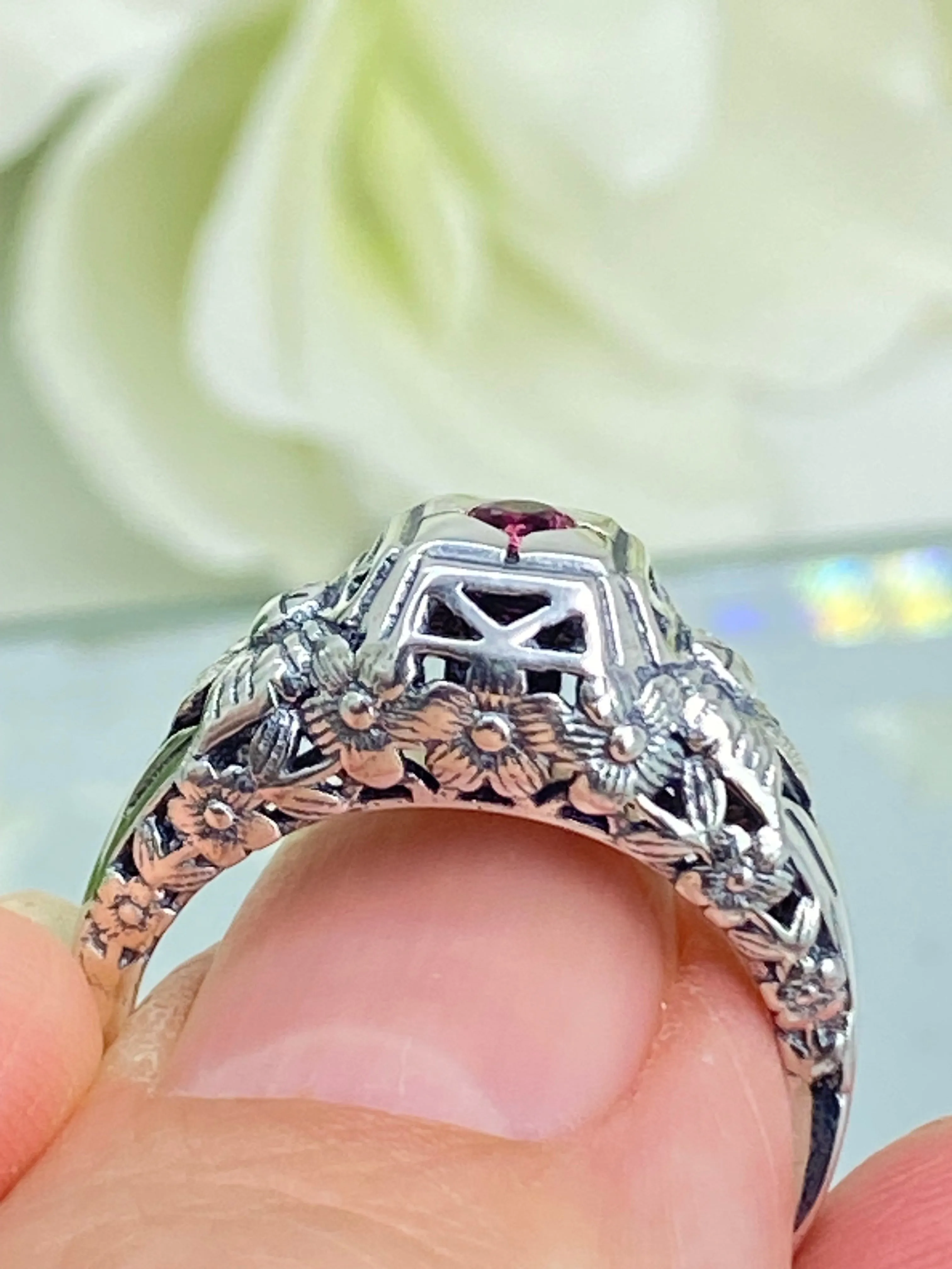 Ruby Ring, Art Deco Garden Wedding Ring #D157