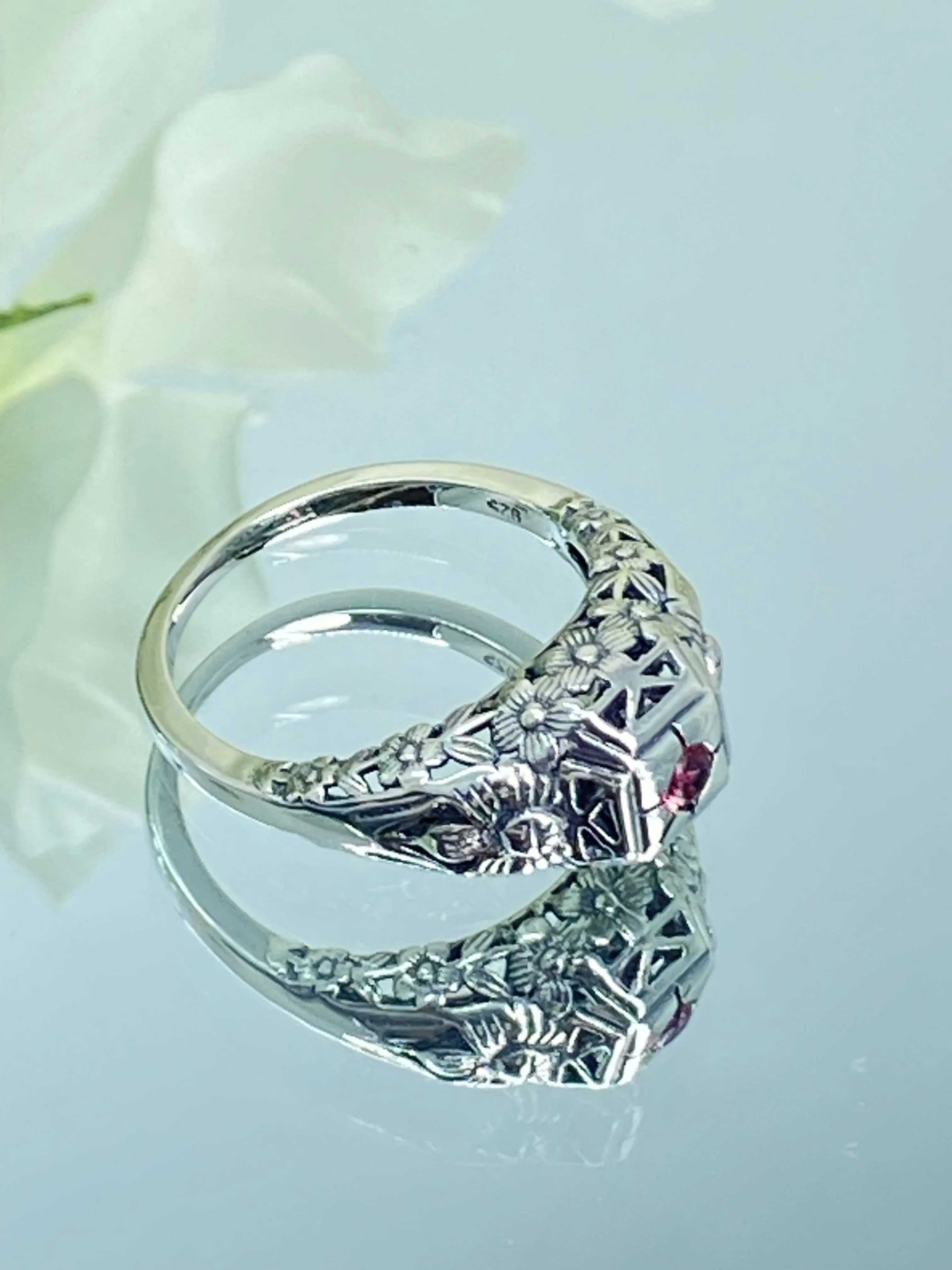Ruby Ring, Art Deco Garden Wedding Ring #D157