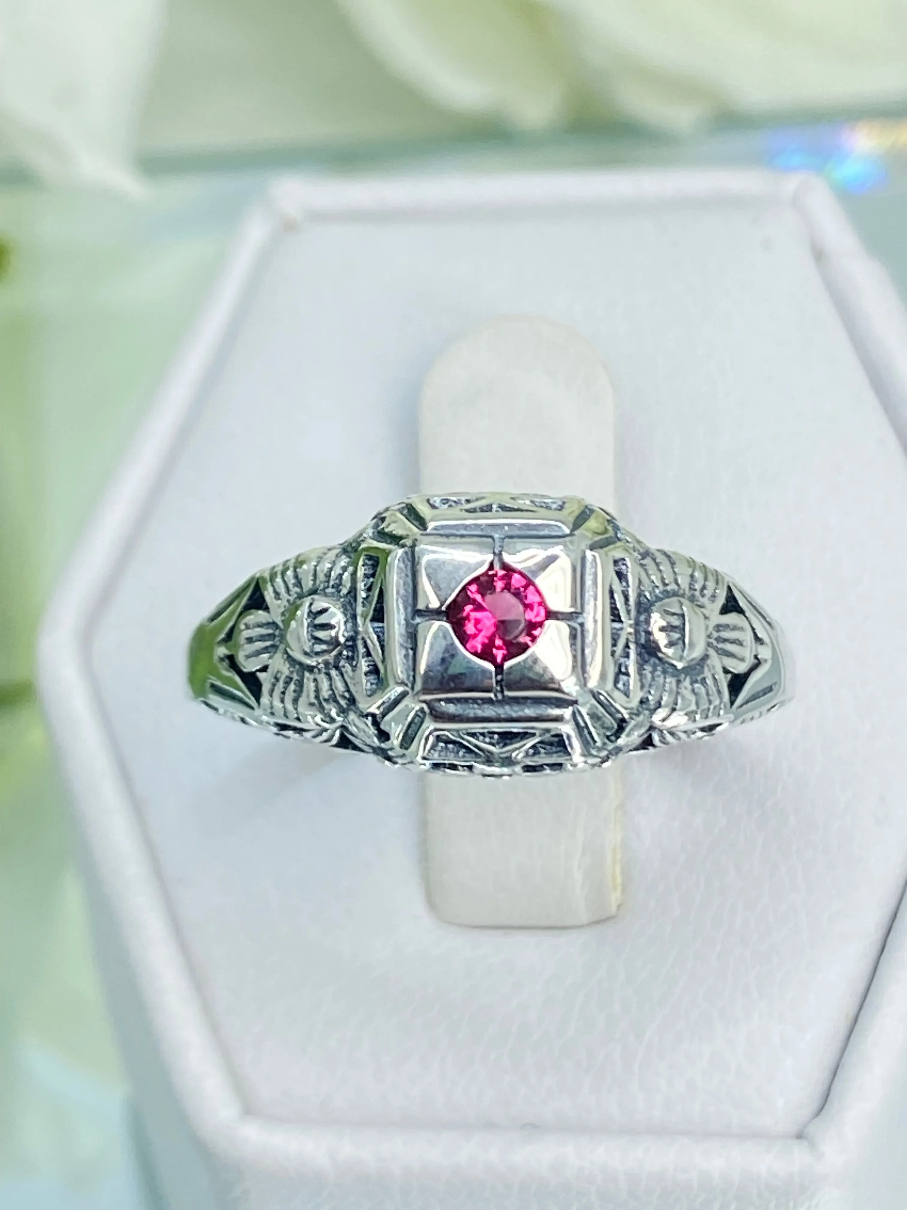 Ruby Ring, Art Deco Garden Wedding Ring #D157