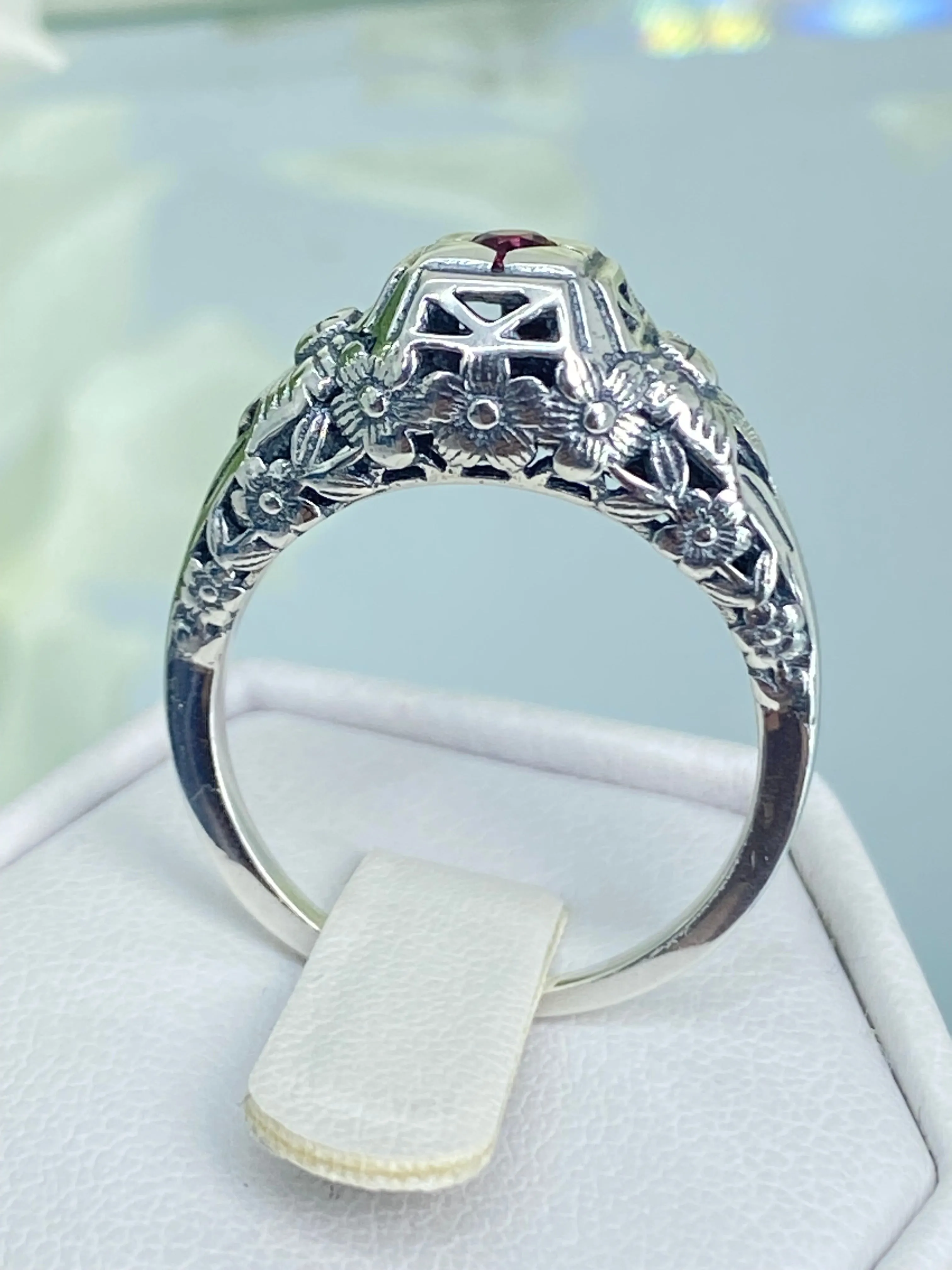 Ruby Ring, Art Deco Garden Wedding Ring #D157