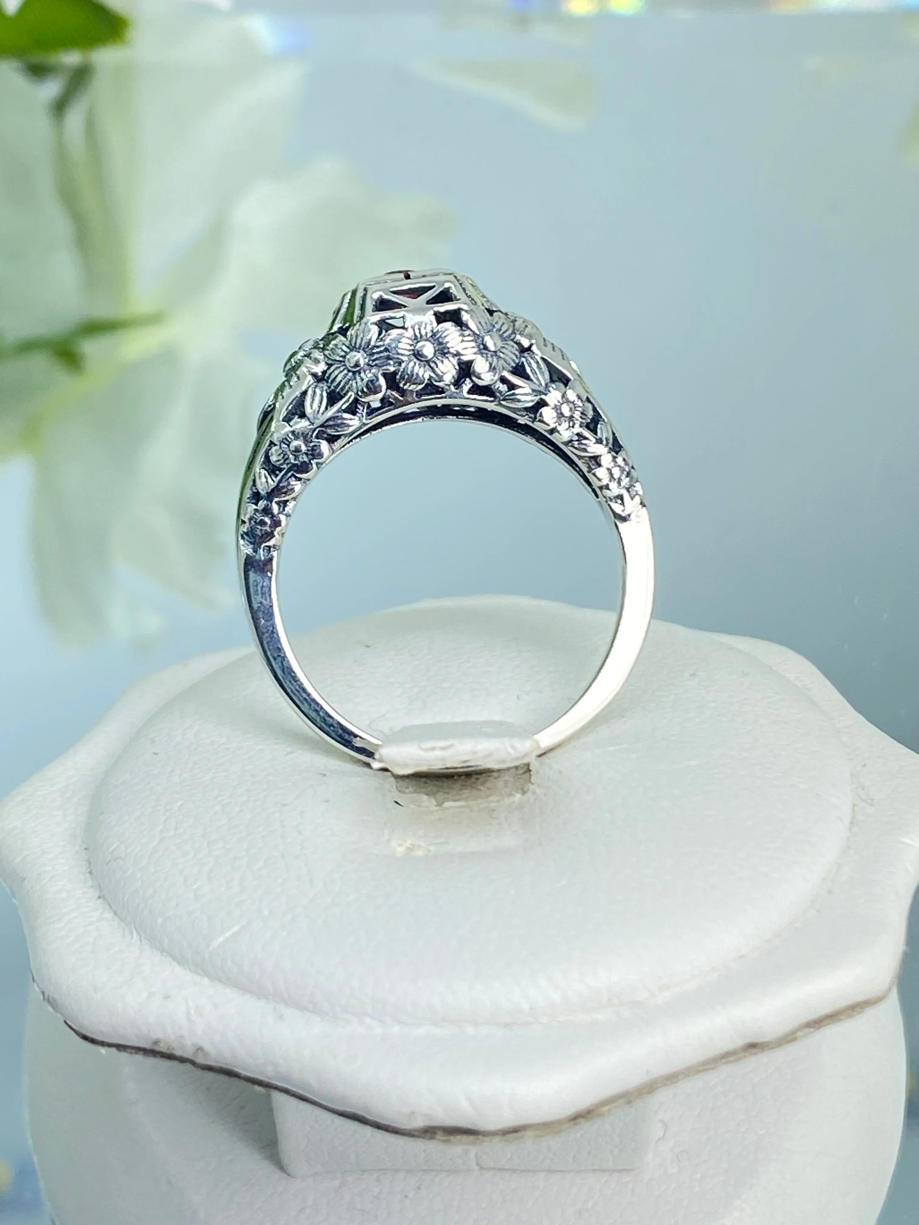 Ruby Ring, Art Deco Garden Wedding Ring #D157