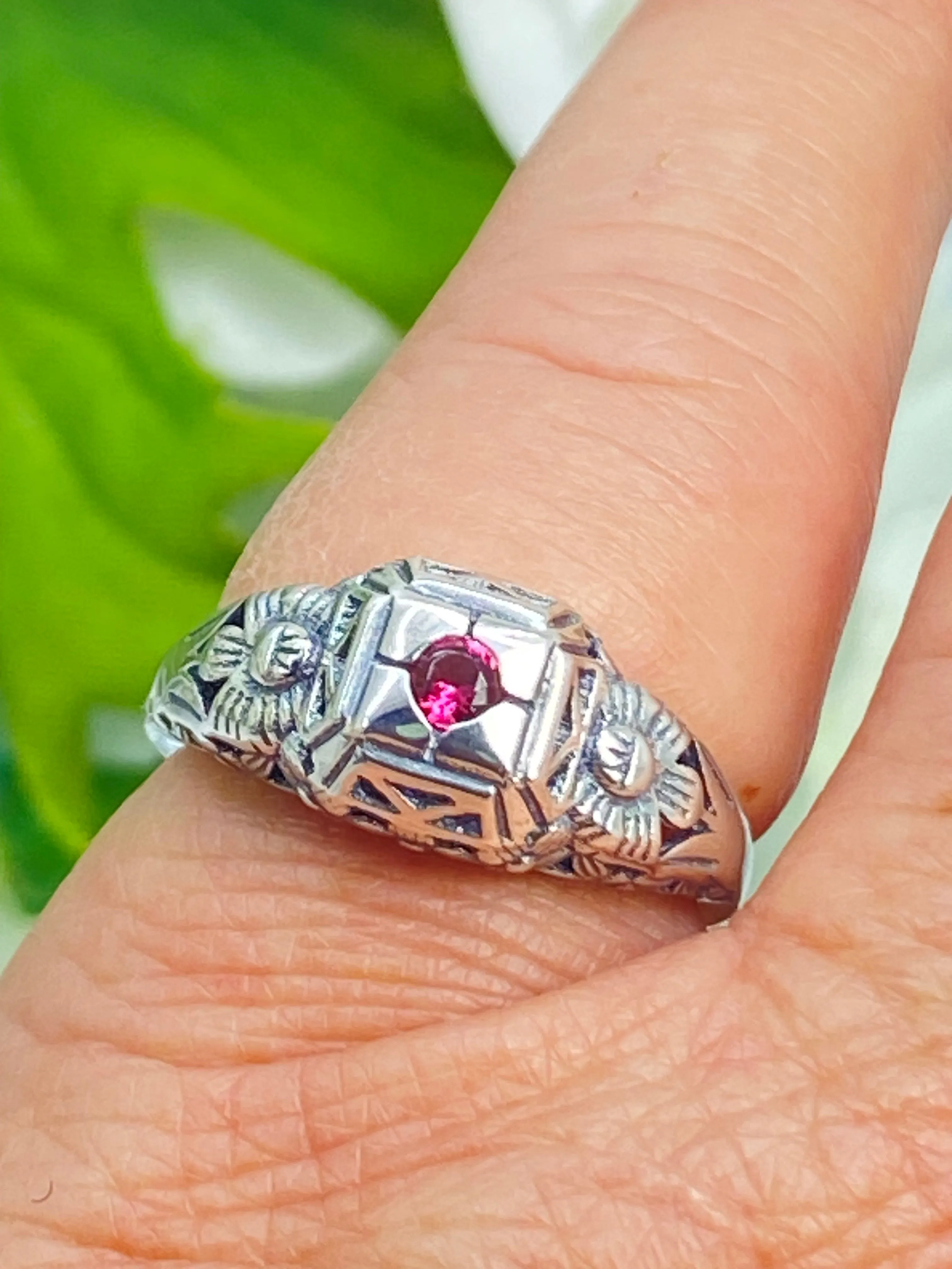 Ruby Ring, Art Deco Garden Wedding Ring #D157