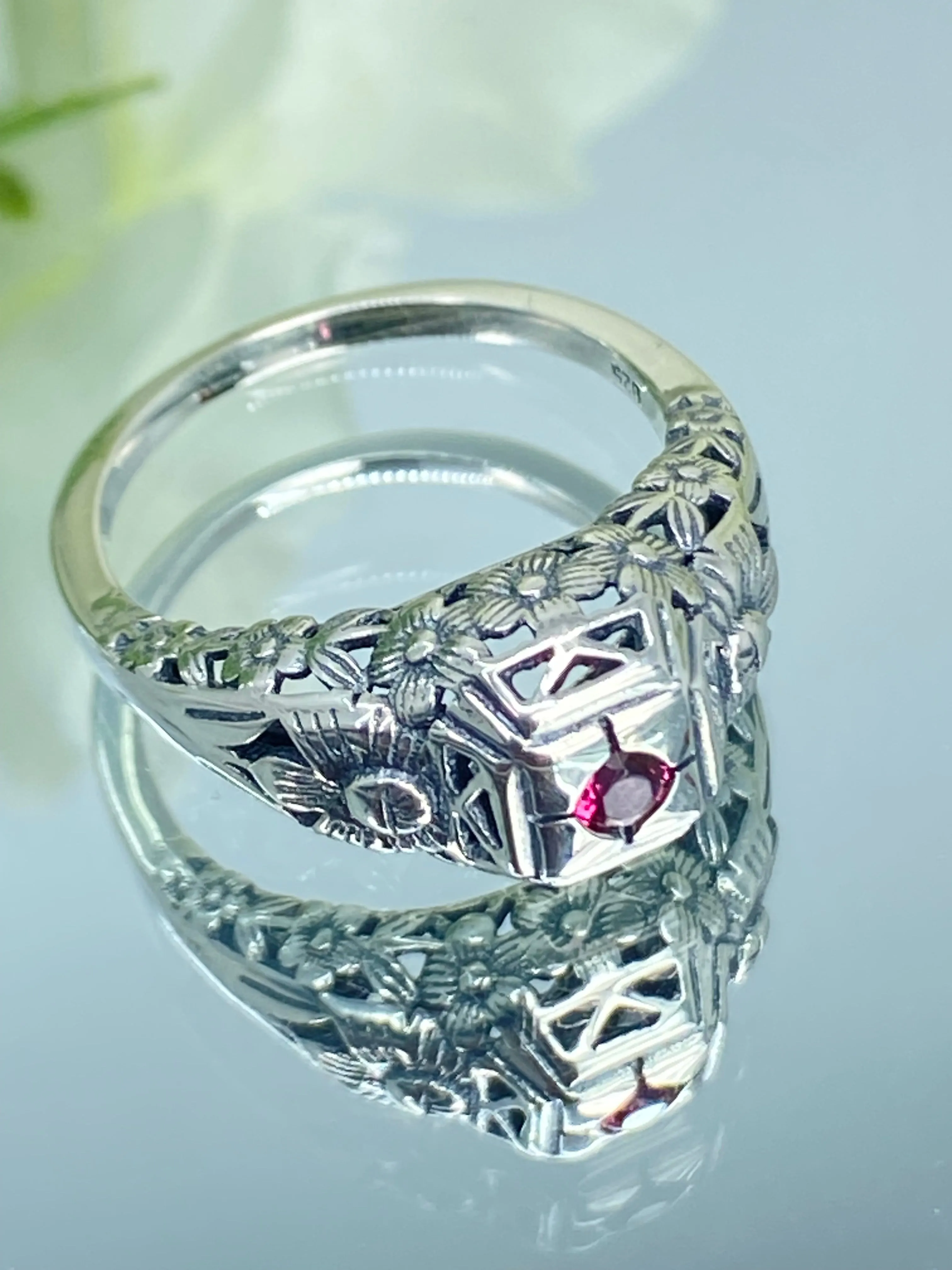 Ruby Ring, Art Deco Garden Wedding Ring #D157