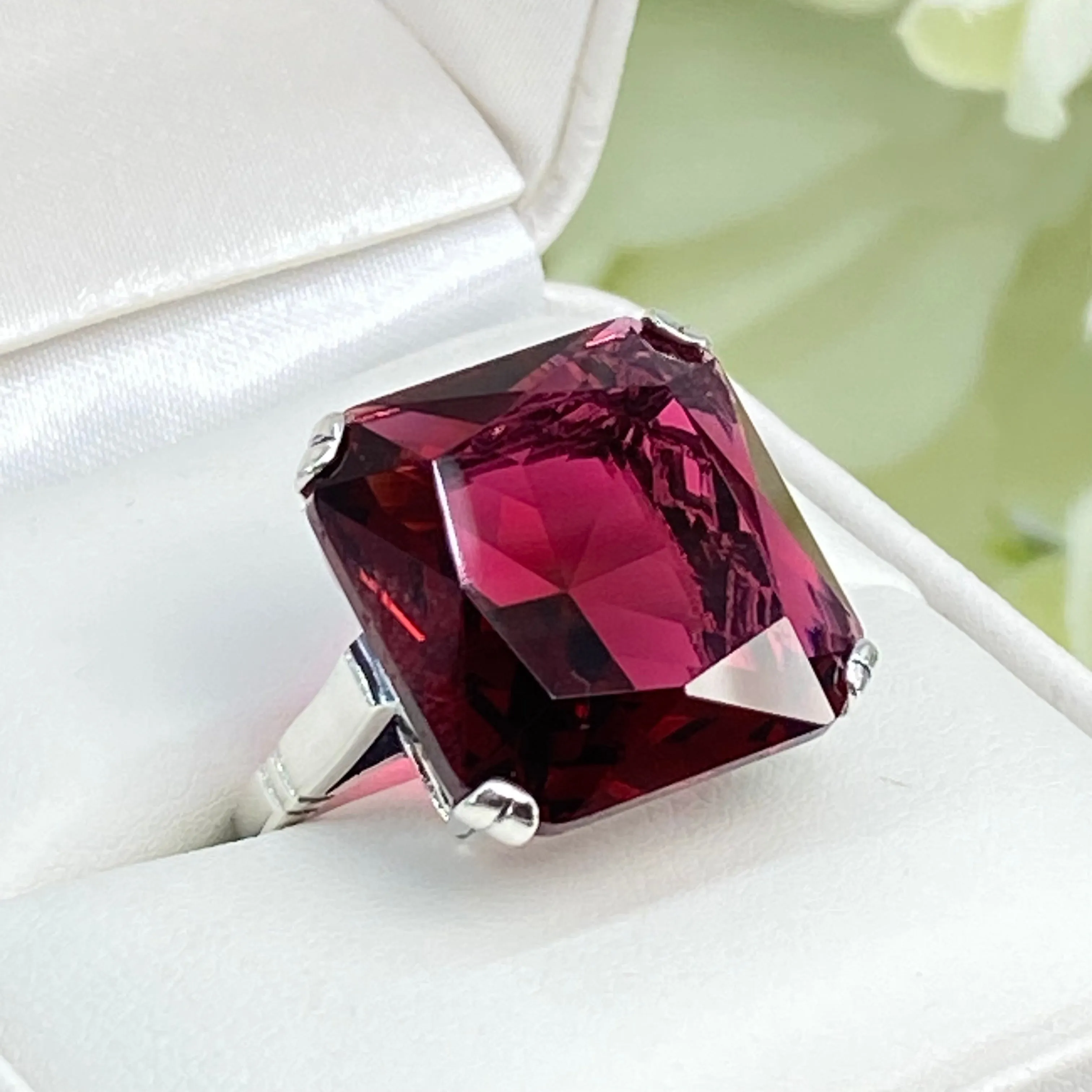 Ruby Ring, Size 6.5, 20ct Big Huge Square Gem, Vintage Jewelry #D1 - Ready to Ship