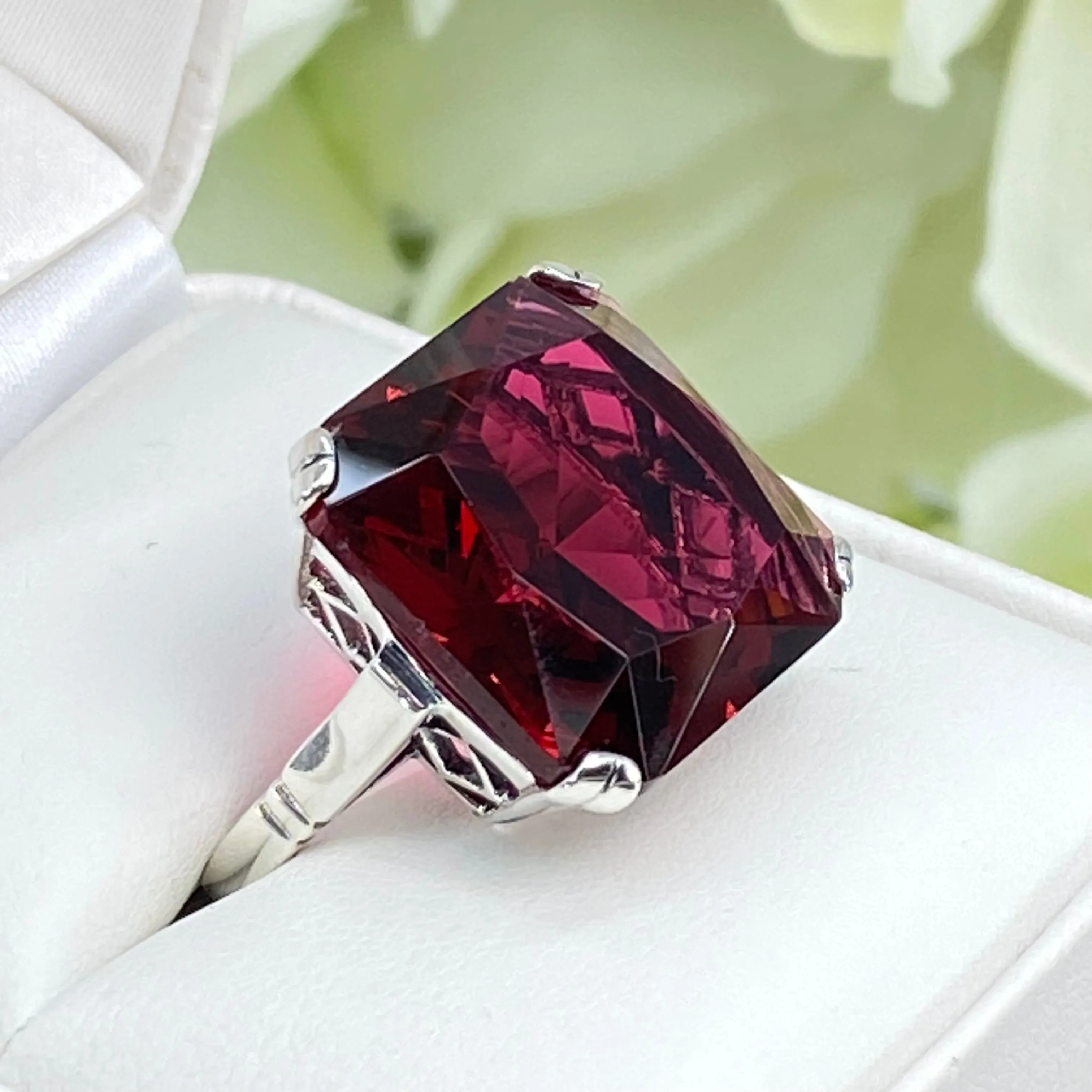 Ruby Ring, Size 6.5, 20ct Big Huge Square Gem, Vintage Jewelry #D1 - Ready to Ship