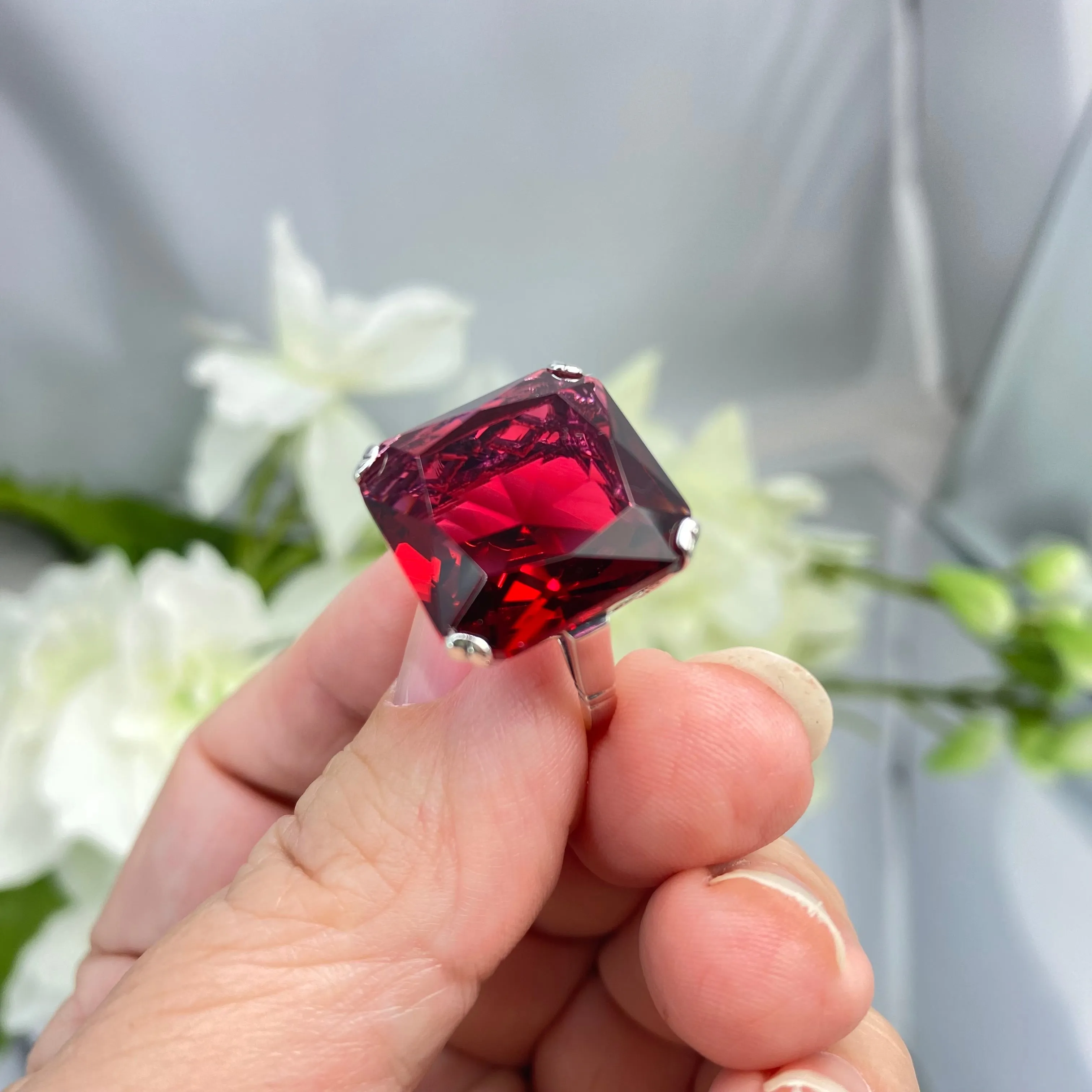 Ruby Ring, Size 6.5, 20ct Big Huge Square Gem, Vintage Jewelry #D1 - Ready to Ship