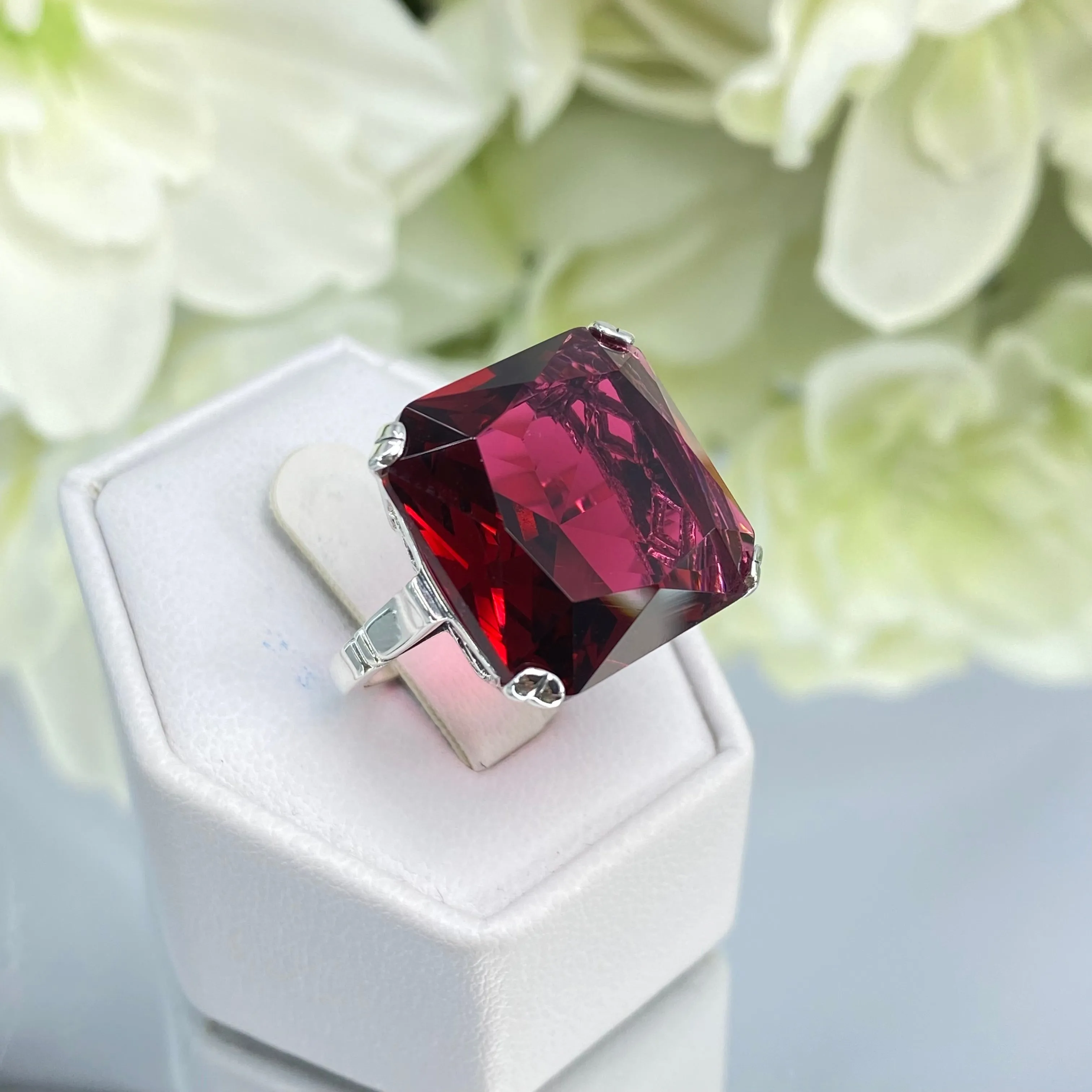 Ruby Ring, Size 6.5, 20ct Big Huge Square Gem, Vintage Jewelry #D1 - Ready to Ship