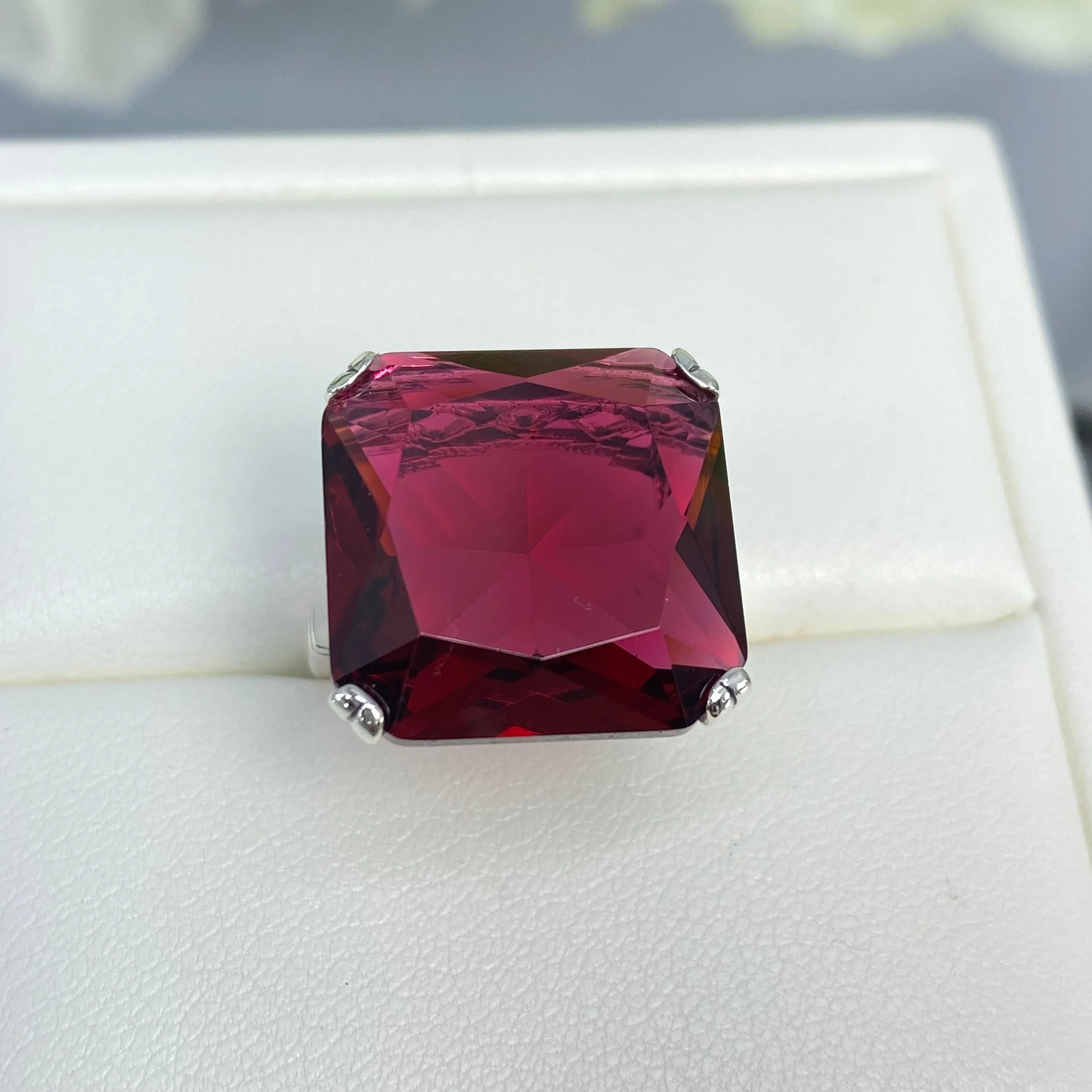 Ruby Ring, Size 6.5, 20ct Big Huge Square Gem, Vintage Jewelry #D1 - Ready to Ship