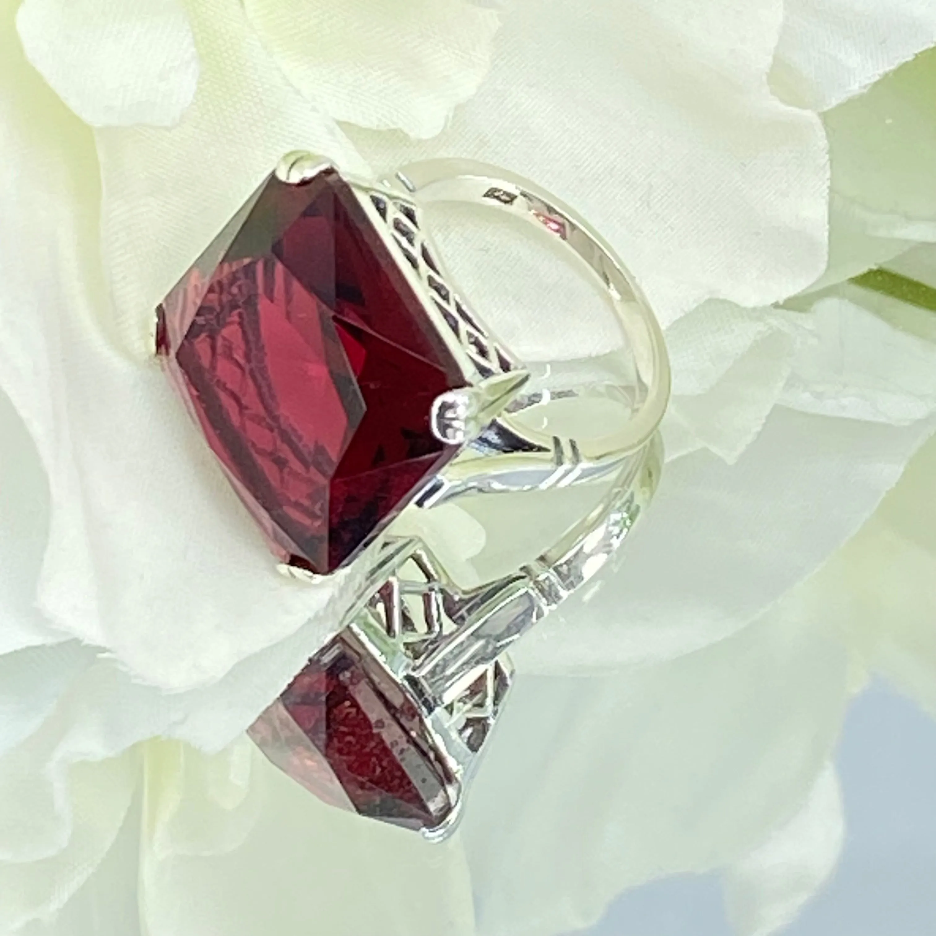 Ruby Ring, Size 6.5, 20ct Big Huge Square Gem, Vintage Jewelry #D1 - Ready to Ship