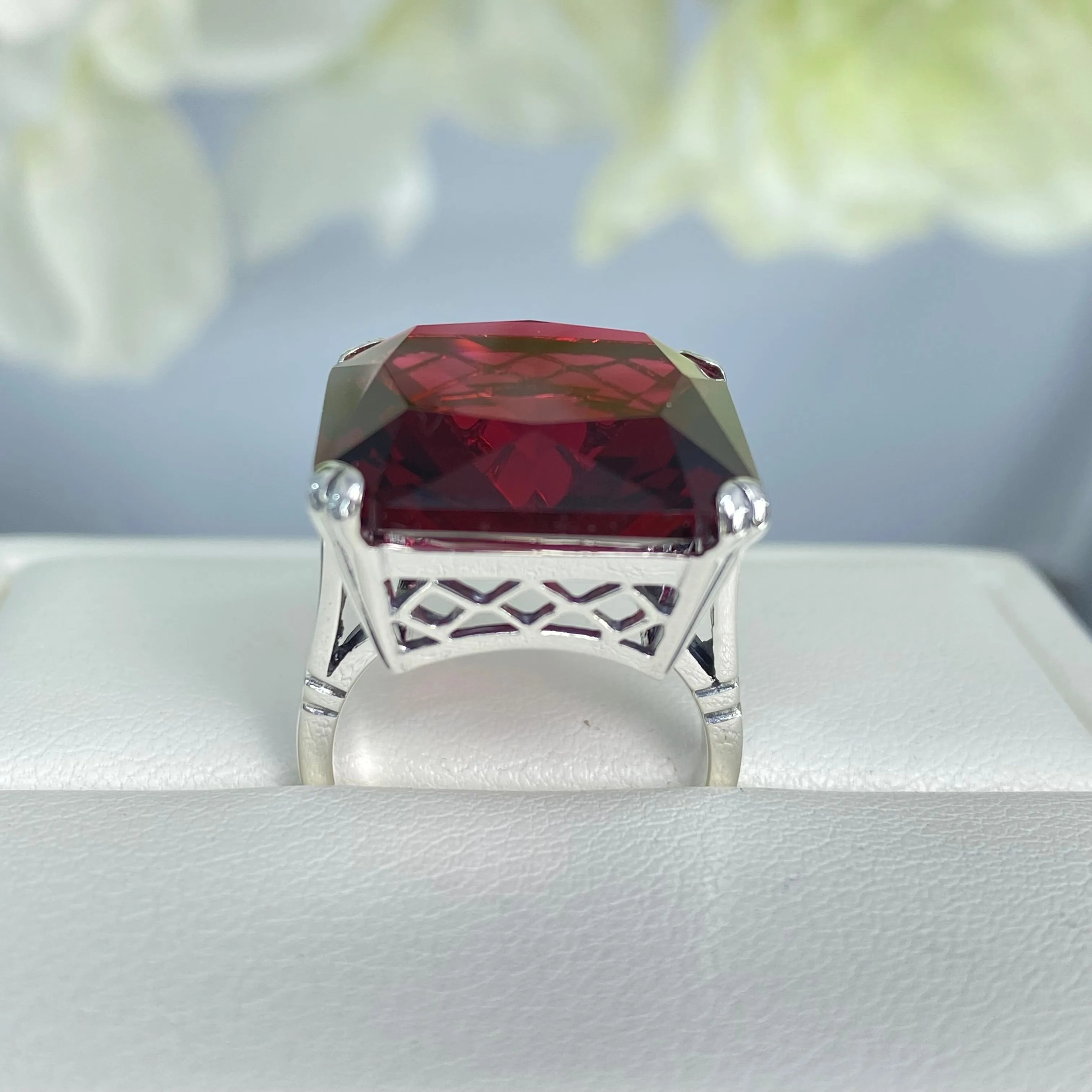 Ruby Ring, Size 6.5, 20ct Big Huge Square Gem, Vintage Jewelry #D1 - Ready to Ship