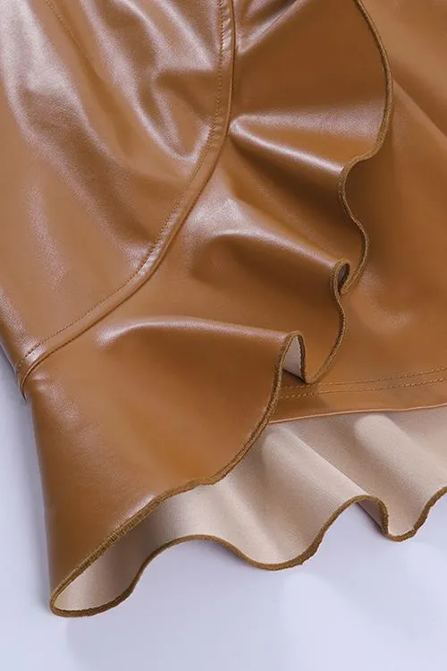 Ruffles Zipper PU Skirt